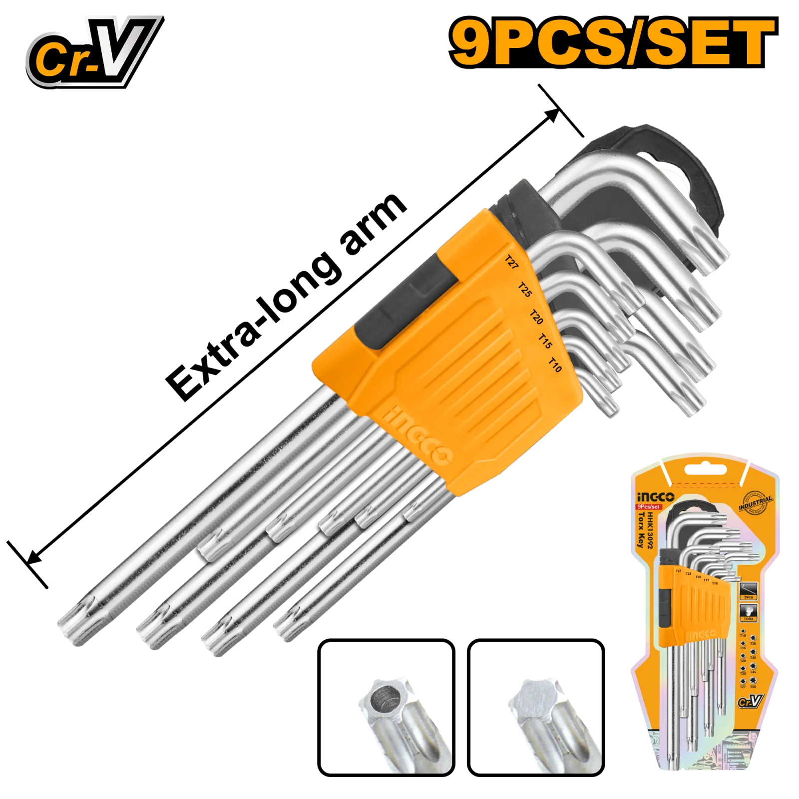 Набор шестигранников TORX Extra Long INGCO HHK13092 INDUSTRIAL Т10-Т50 — фото 1