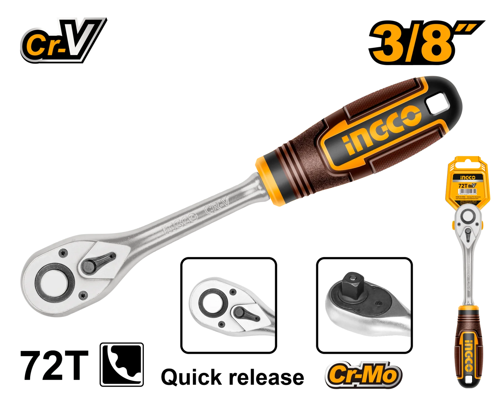 Ключ трещоточный INGCO HRTH0838 INDUSTRIAL 3/8