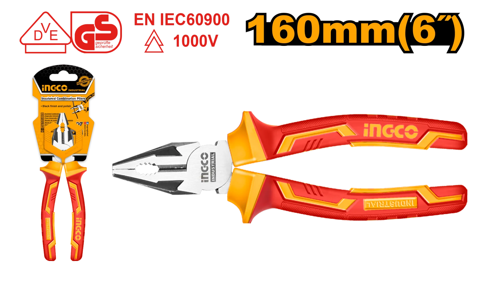 Плоскогубцы диэлектрические INGCO HICP28168 INDUSTRIAL 160 мм