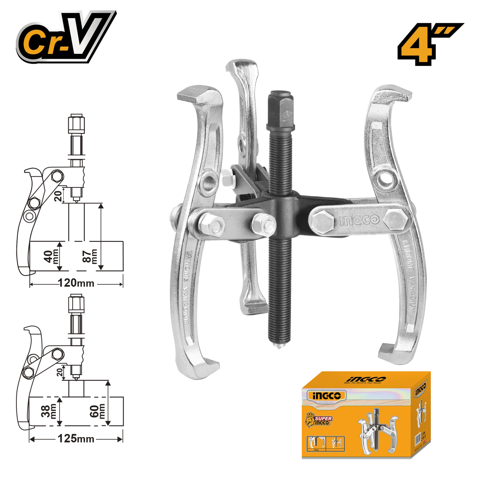 Съемник с тремя захватами INGCO HGP08034 INDUSTRIAL 4