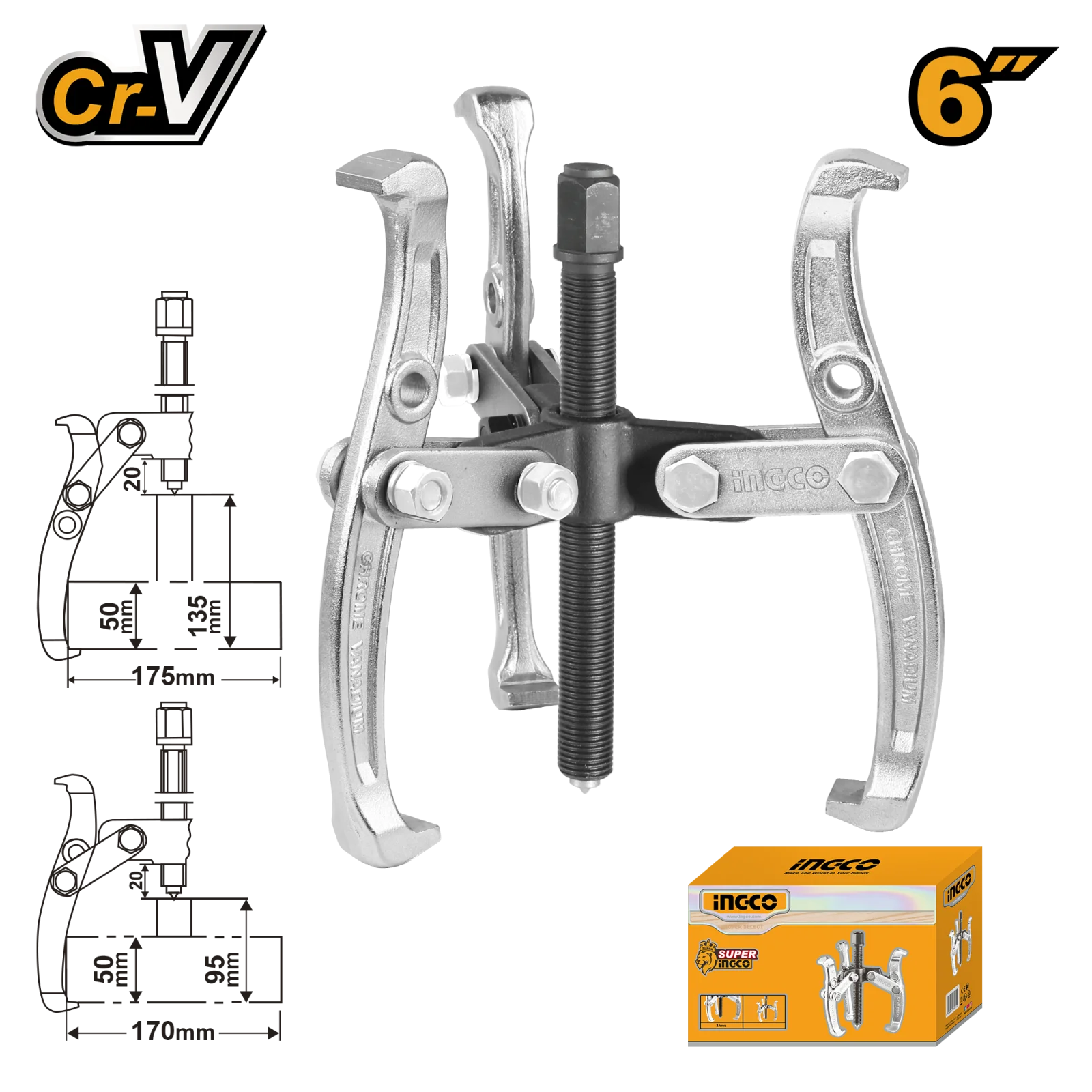 Съемник с тремя захватами INGCO HGP08036 INDUSTRIAL 6