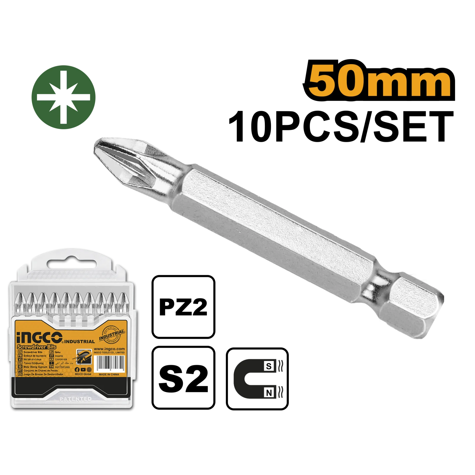 Набор бит для шуруповерта INGCO SDB11PZ223 INDUSTRIAL PZ2х50 мм 10 шт. — фото 1
