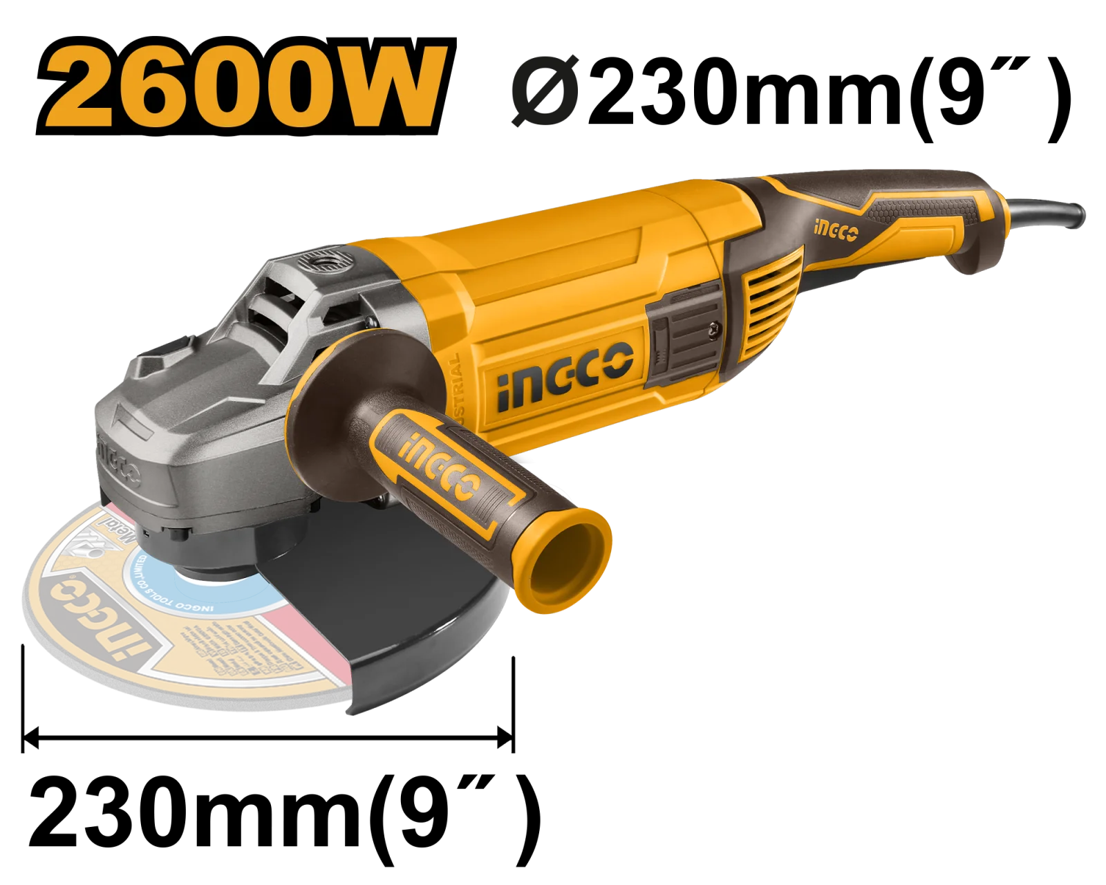 Угловая шлифовальная машина (УШМ) INGCO AG26008 INDUSTRIAL 230 мм 2,6 кВт — фото 1