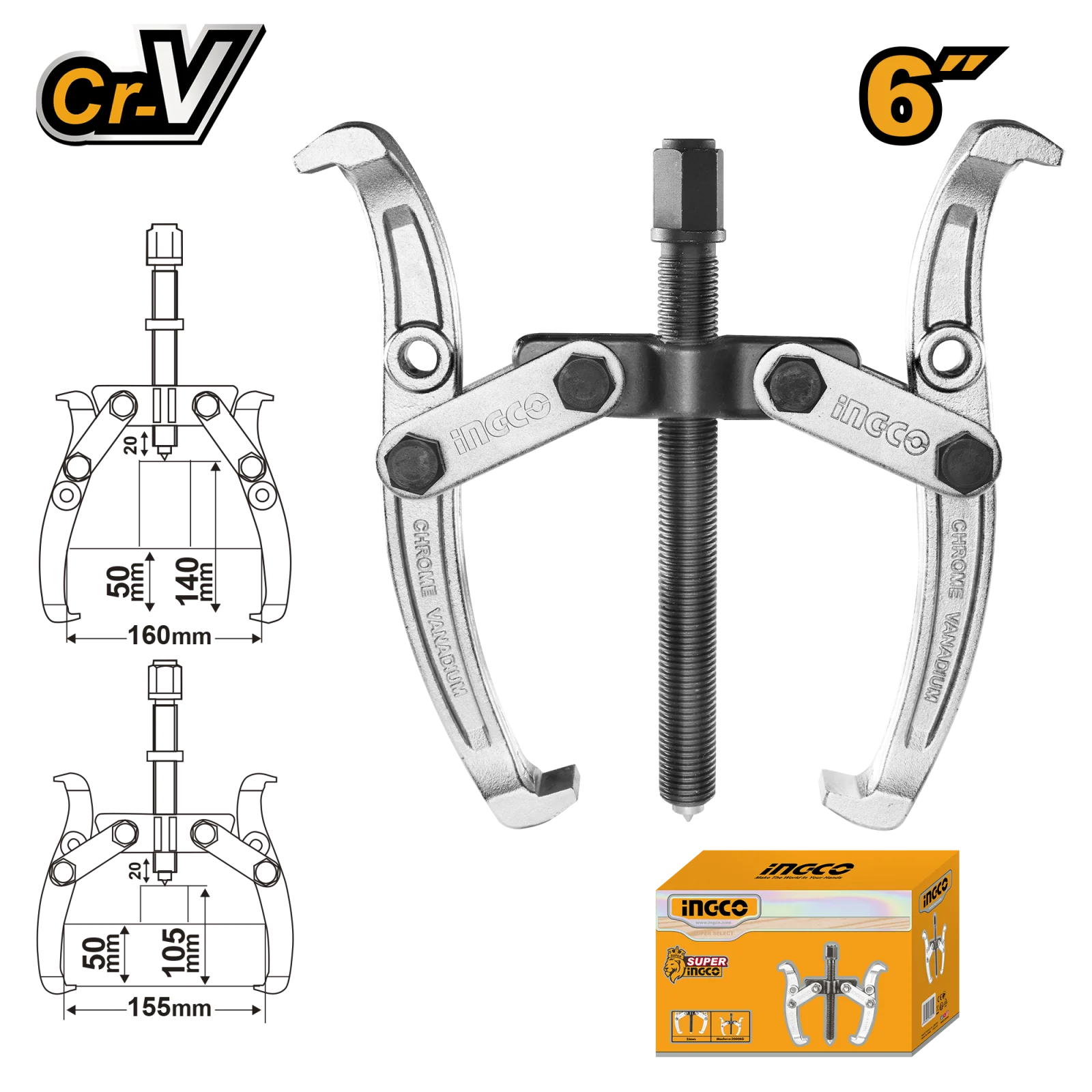 Съемник с двумя захватами INGCO HGP08026 INDUSTRIAL 6