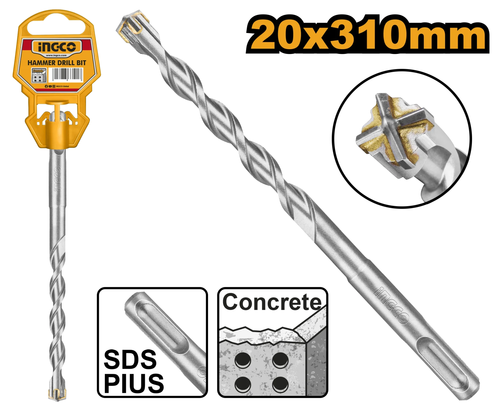 Бур по бетону SDS-plus 20х310 мм INGCO DBH1212003C INDUSTRIAL — фото 1