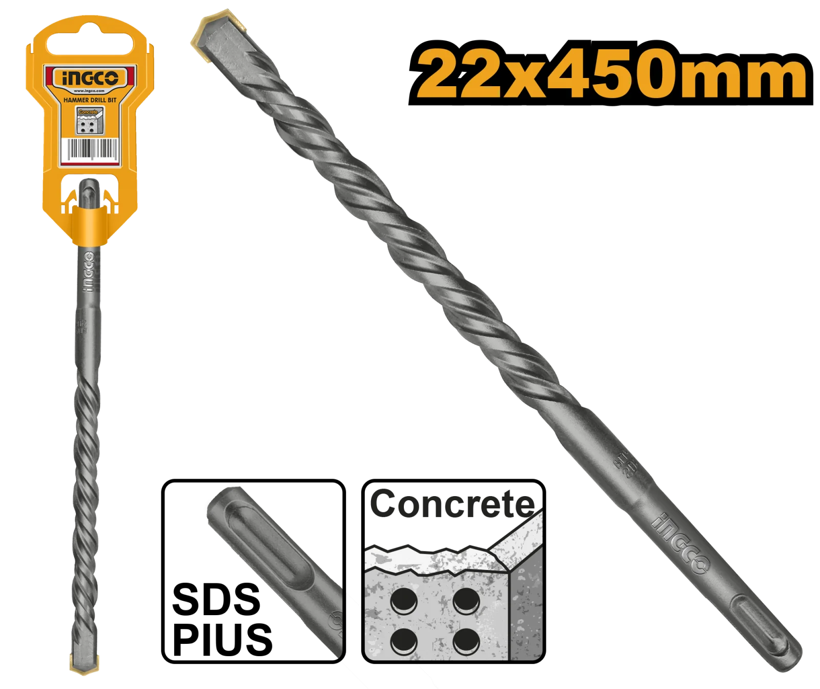 Бур по бетону SDS-plus 22х450 мм INGCO DBH1212203 INDUSTRIAL — фото 1