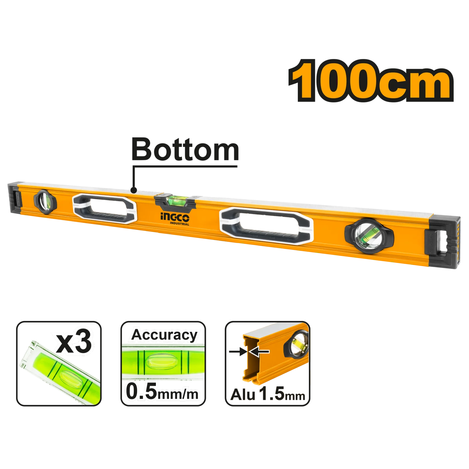Строительный алюминиевый уровень INGCO HSL08100 INDUSTRIAL 100 см