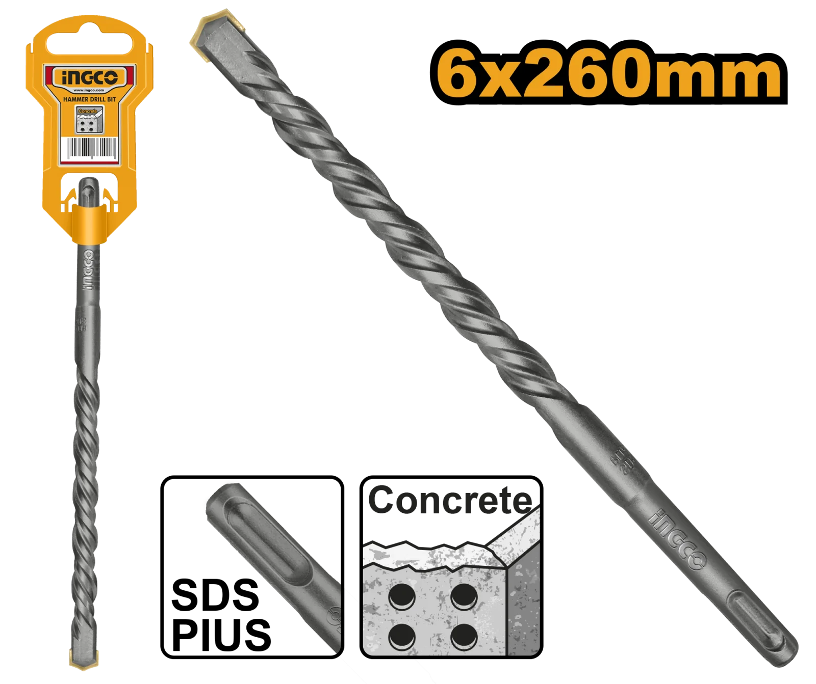 Бур по бетону SDS-plus 6х260 мм INGCO DBH1210604 INDUSTRIAL — фото 1