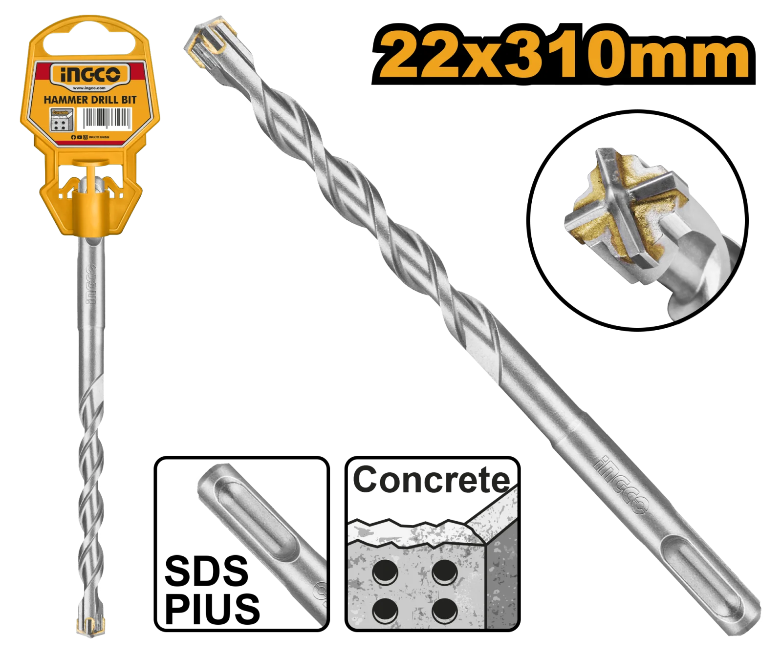 Бур по бетону SDS-plus 22х310 мм INGCO DBH1212202C INDUSTRIAL — фото 1