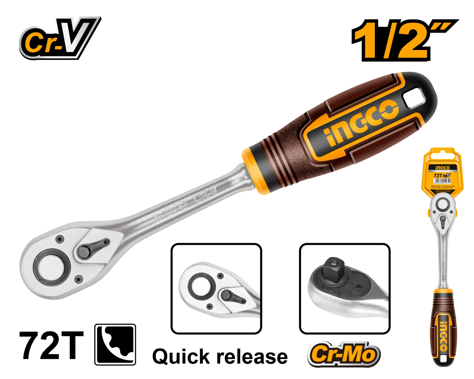 Ключ трещоточный INGCO HRTH0812 INDUSTRIAL 1/2