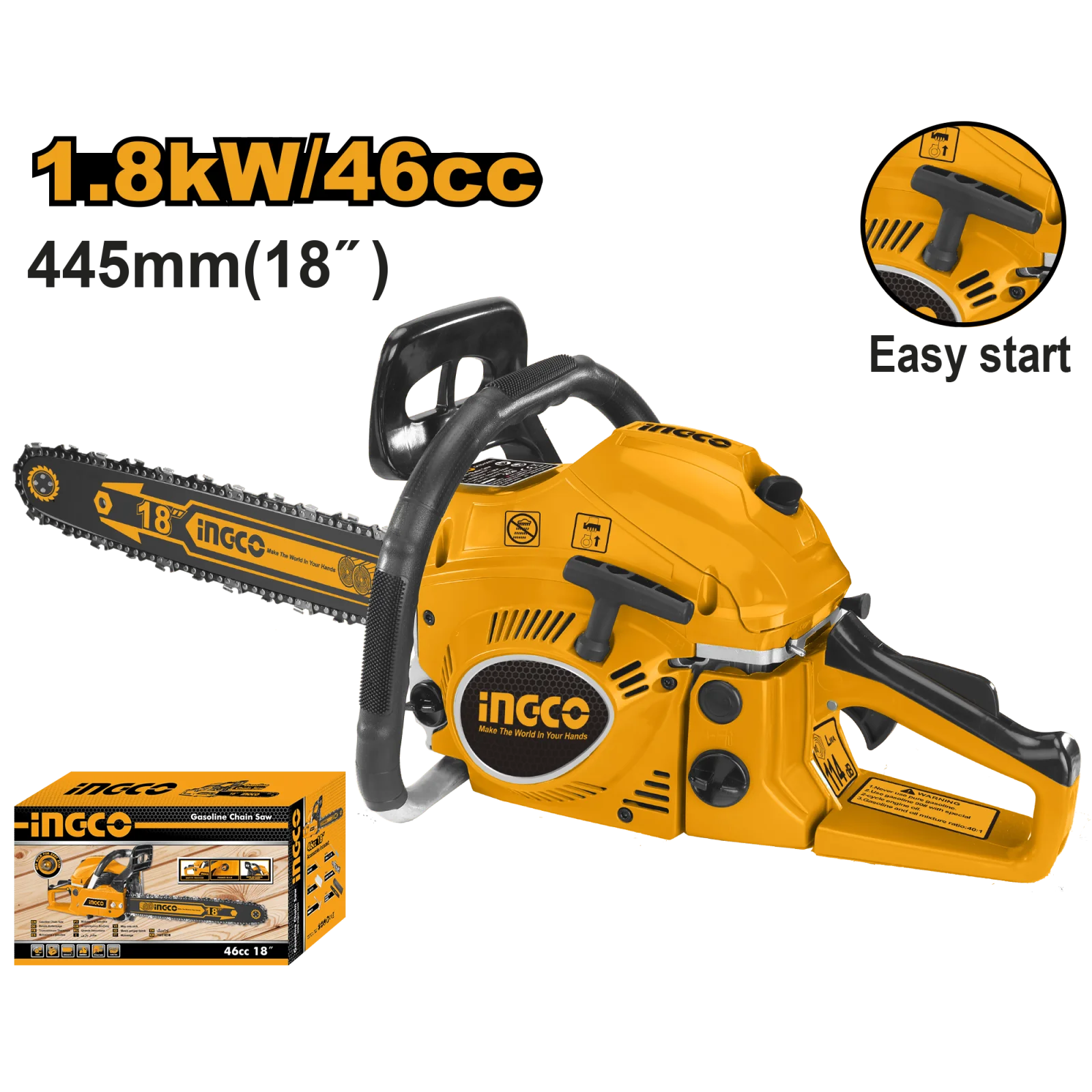 Бензопила цепная INGCO GCS5451811 1,8 кВт (2,5 л.с.) 18
