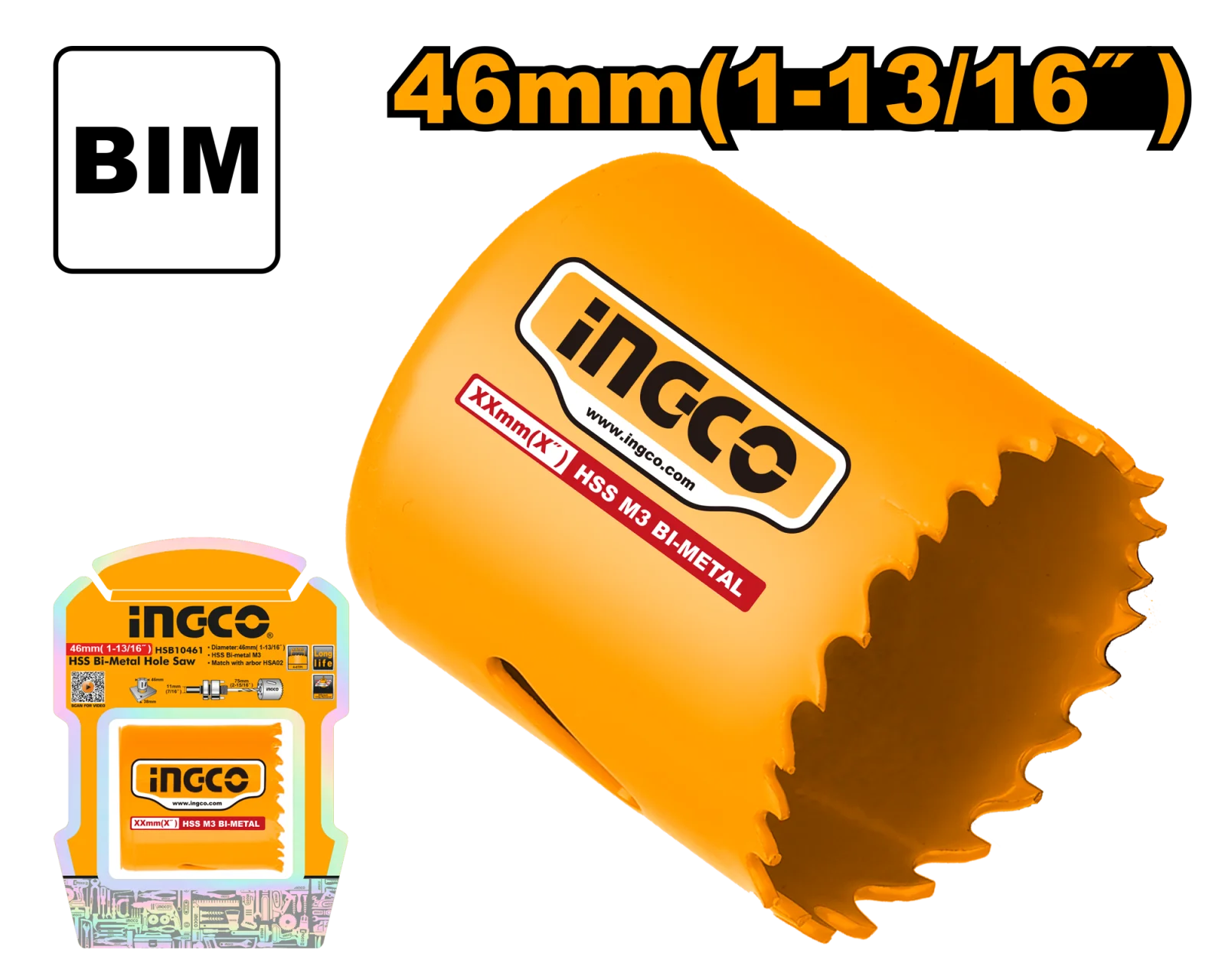 Коронка биметаллическая INGCO HSB10461 46 мм