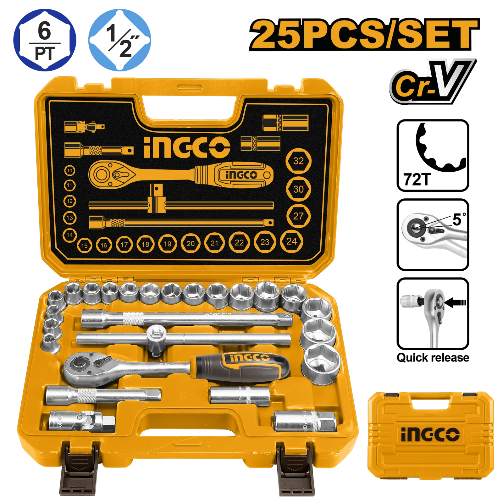 Набор торцевых головок INGCO HKTS12251 INDUSTRIAL 1/2
