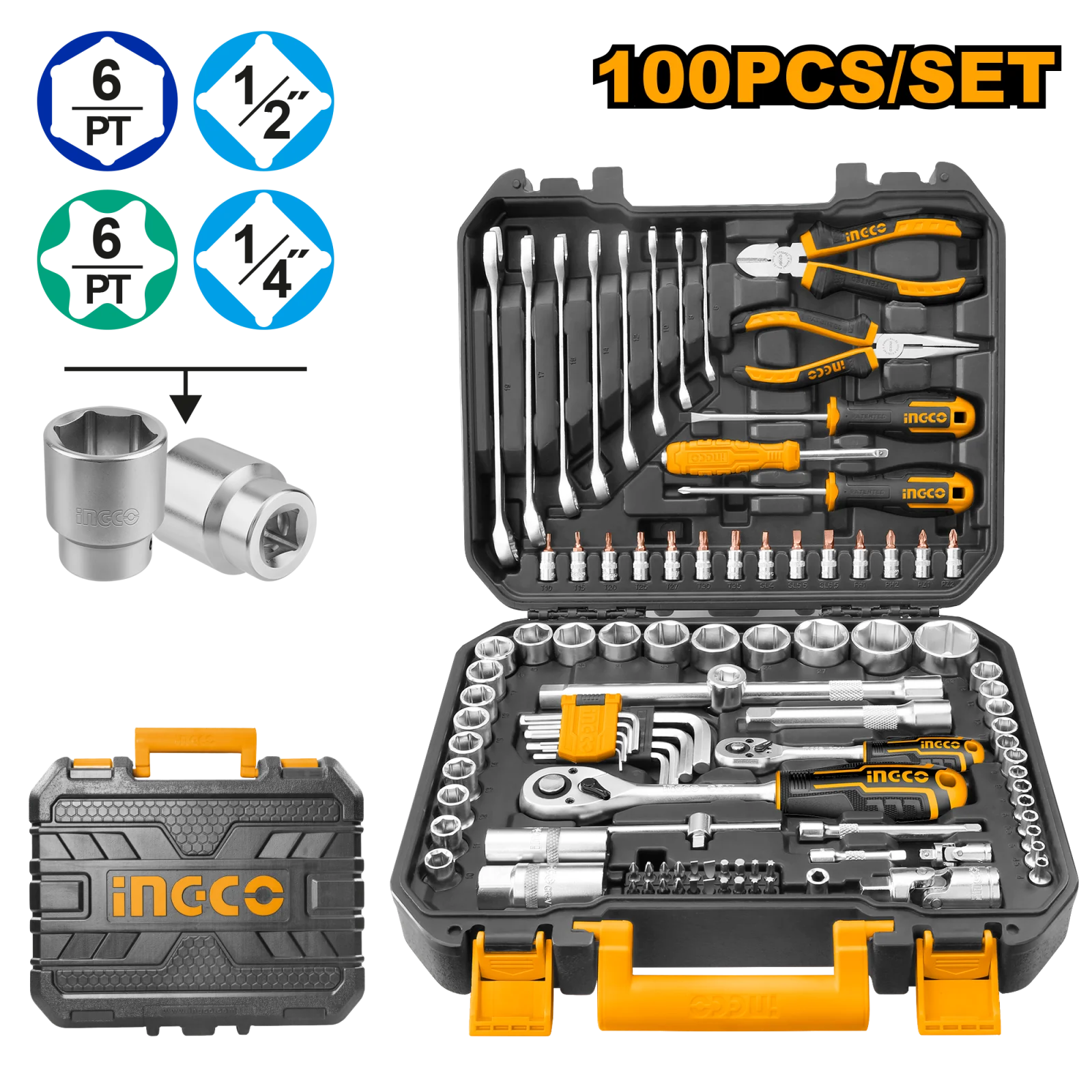 Набор инструмента для дома и авто INGCO HKTHP21001 INDUSTRIAL 100 предметов — фото 1