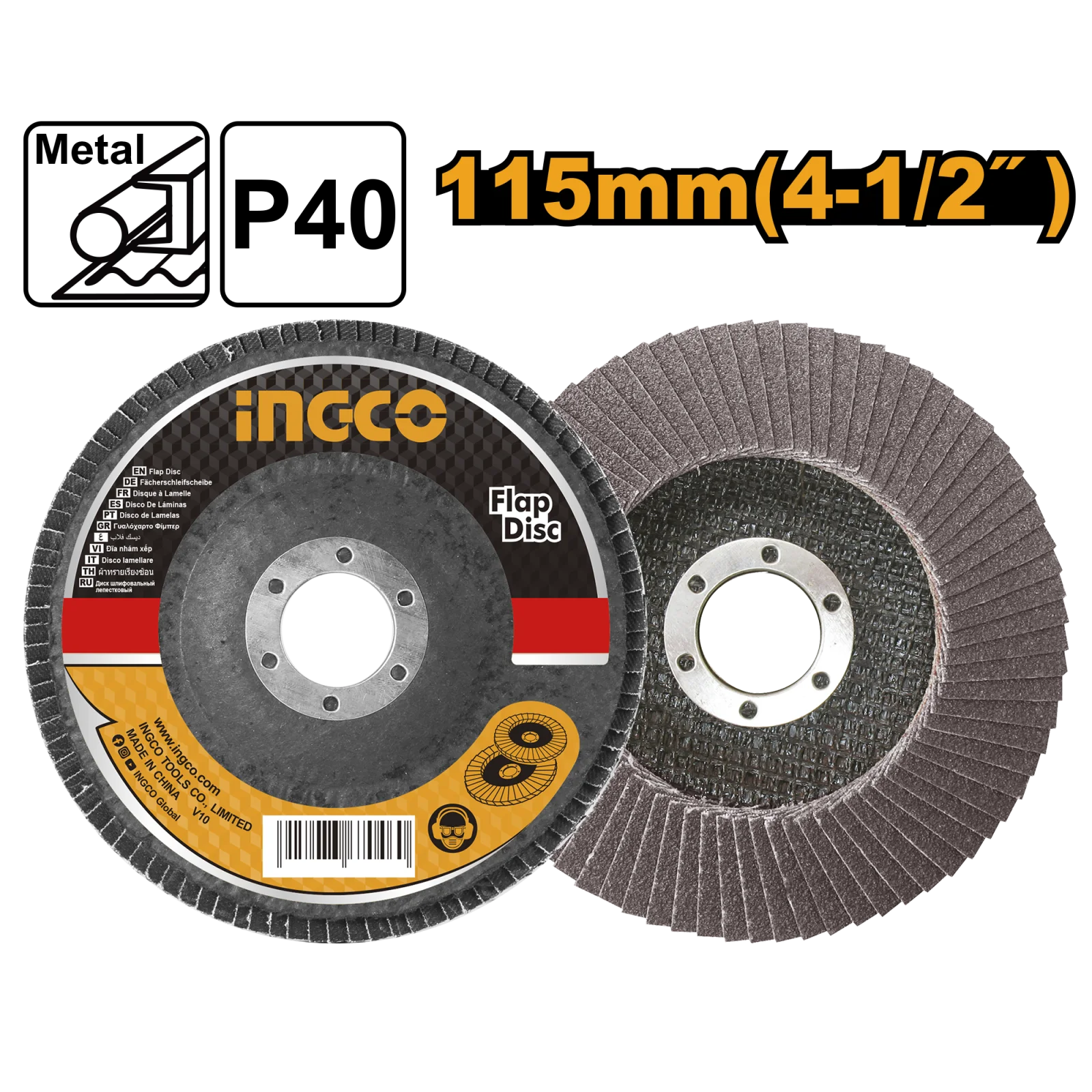 Круг шлифовальный лепестковый КЛТ INGCO FD1151 115х22,2 мм Р40