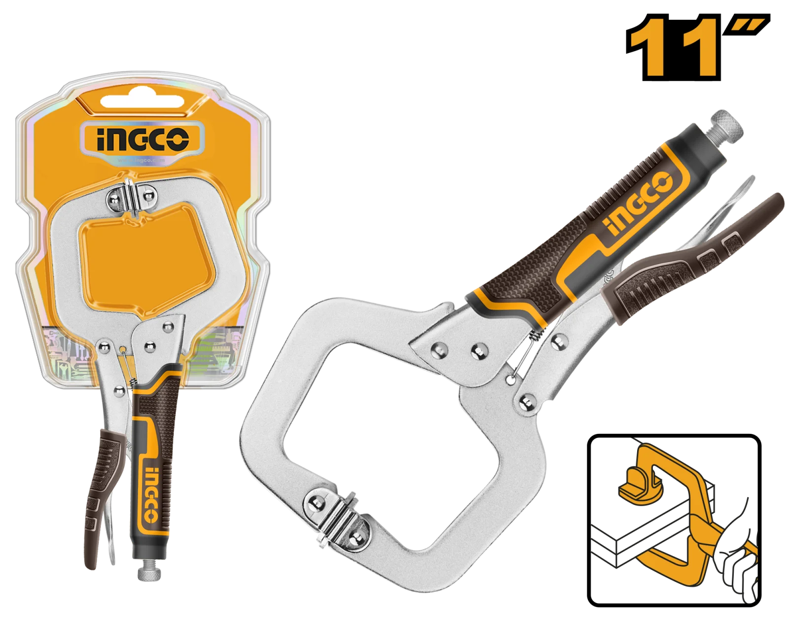 Клещи зажимные С-образные с фиксатором и подвижными губками INGCO HCCLW0211 INDUSTRIAL