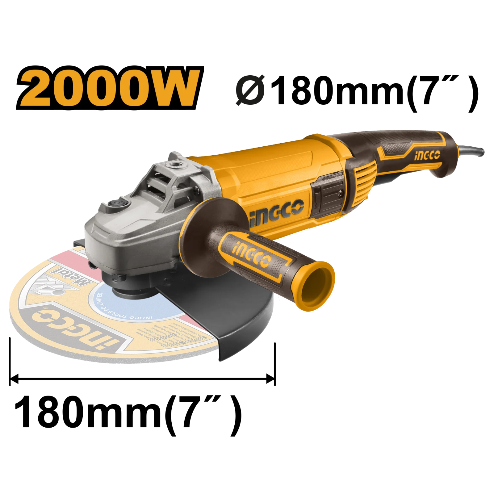 Угловая шлифовальная машина (УШМ) INGCO AG200018 180 мм 2,0 кВт — фото 1