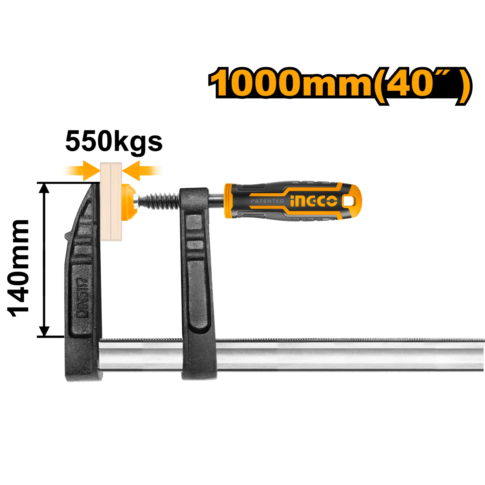 Струбцина столярная INGCO HFC021404 INDUSTRIAL 140х1000 мм — фото 1
