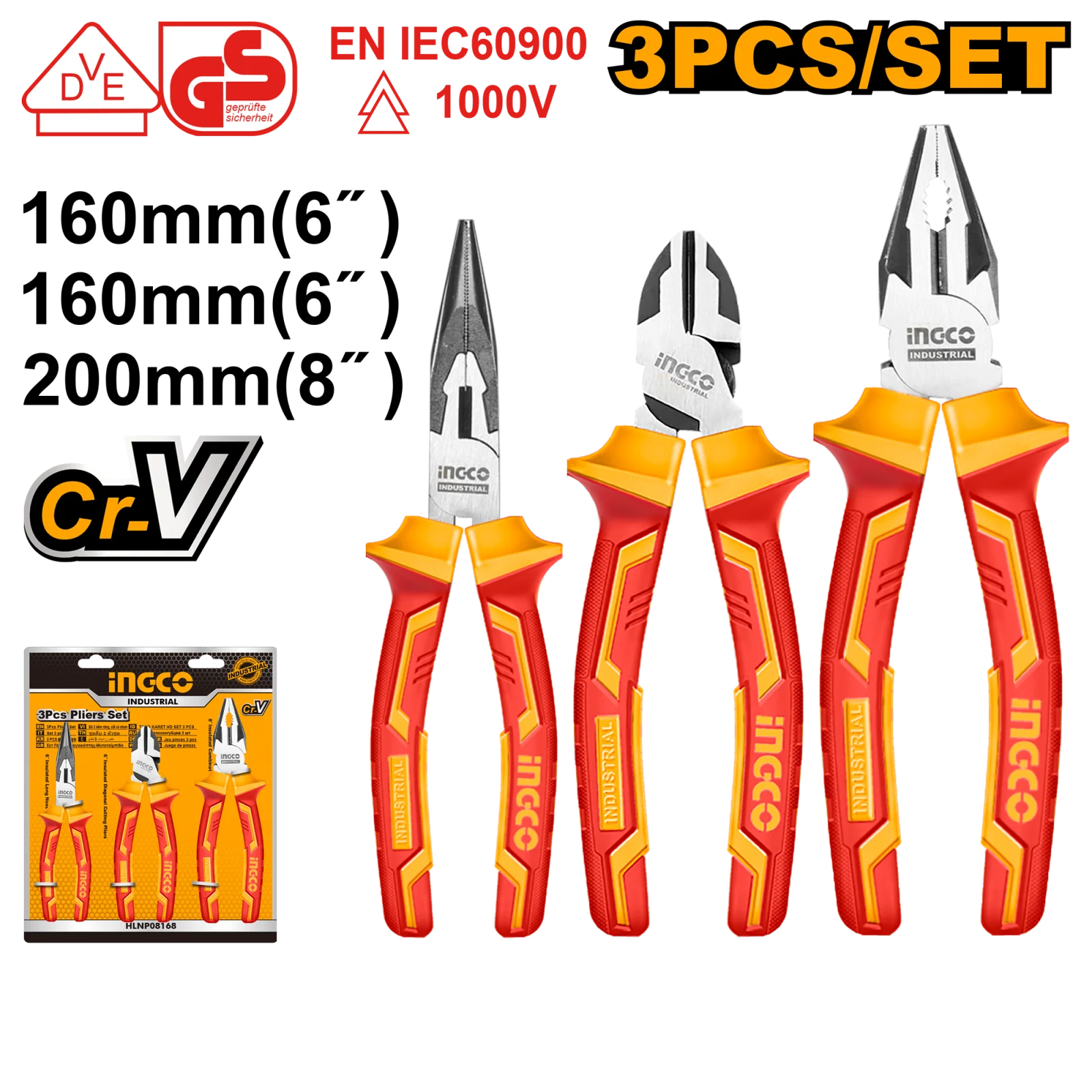 Набор диэлектрических плоскогубцев INGCO HIKPS28318 INDUSTRIAL — фото 1
