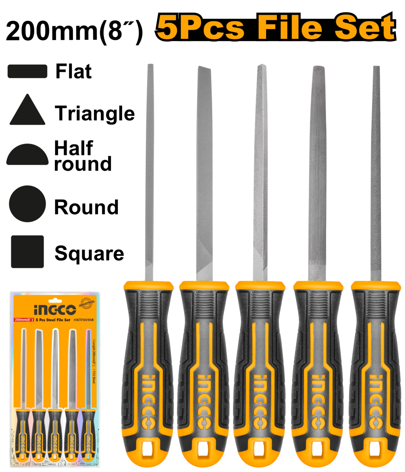 Набор напильников INGCO HKTFS0508 INDUSTRIAL 200 мм 5 шт.