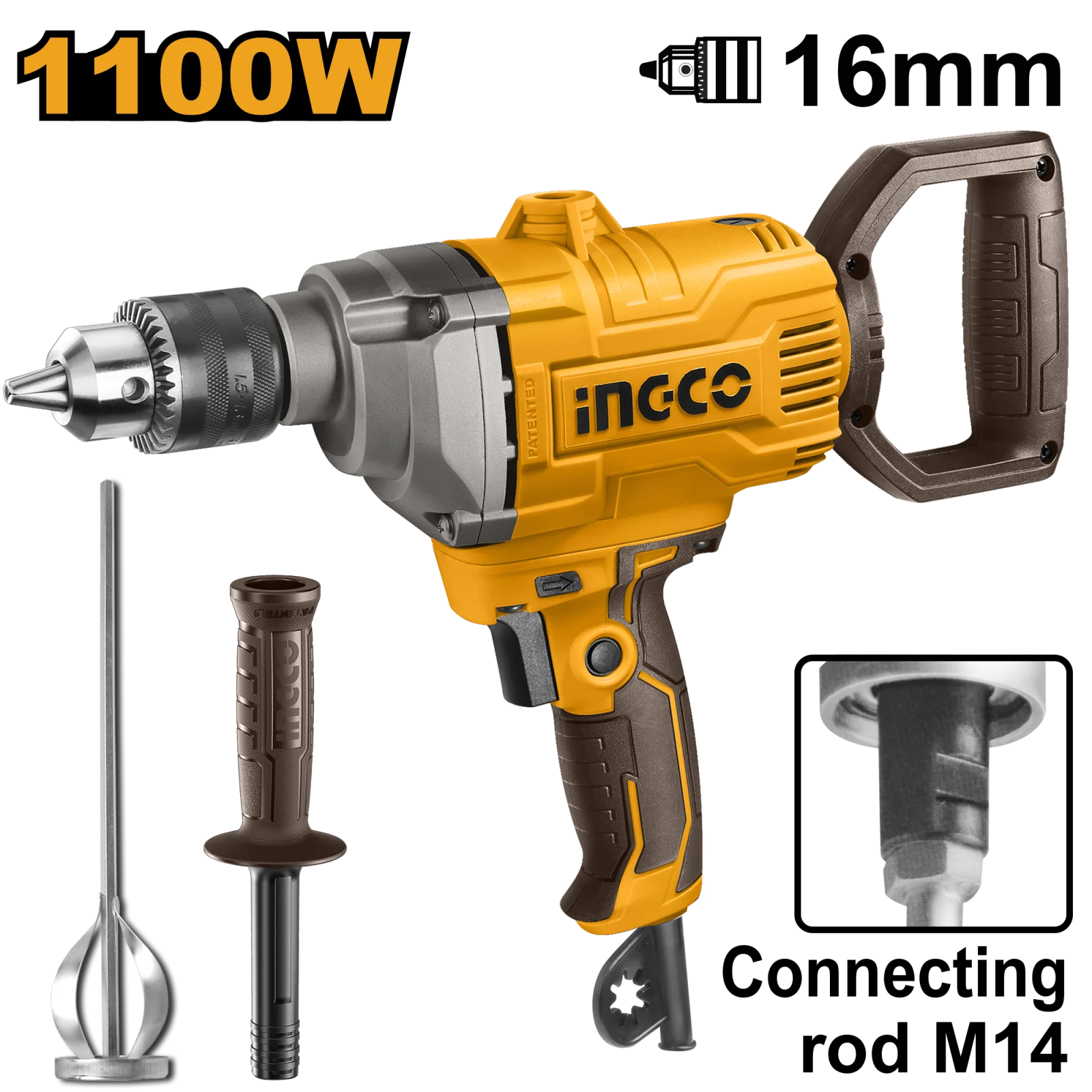 Дрель-миксер строительный INGCO MX11008 INDUSTRIAL 1100 Вт — фото 1
