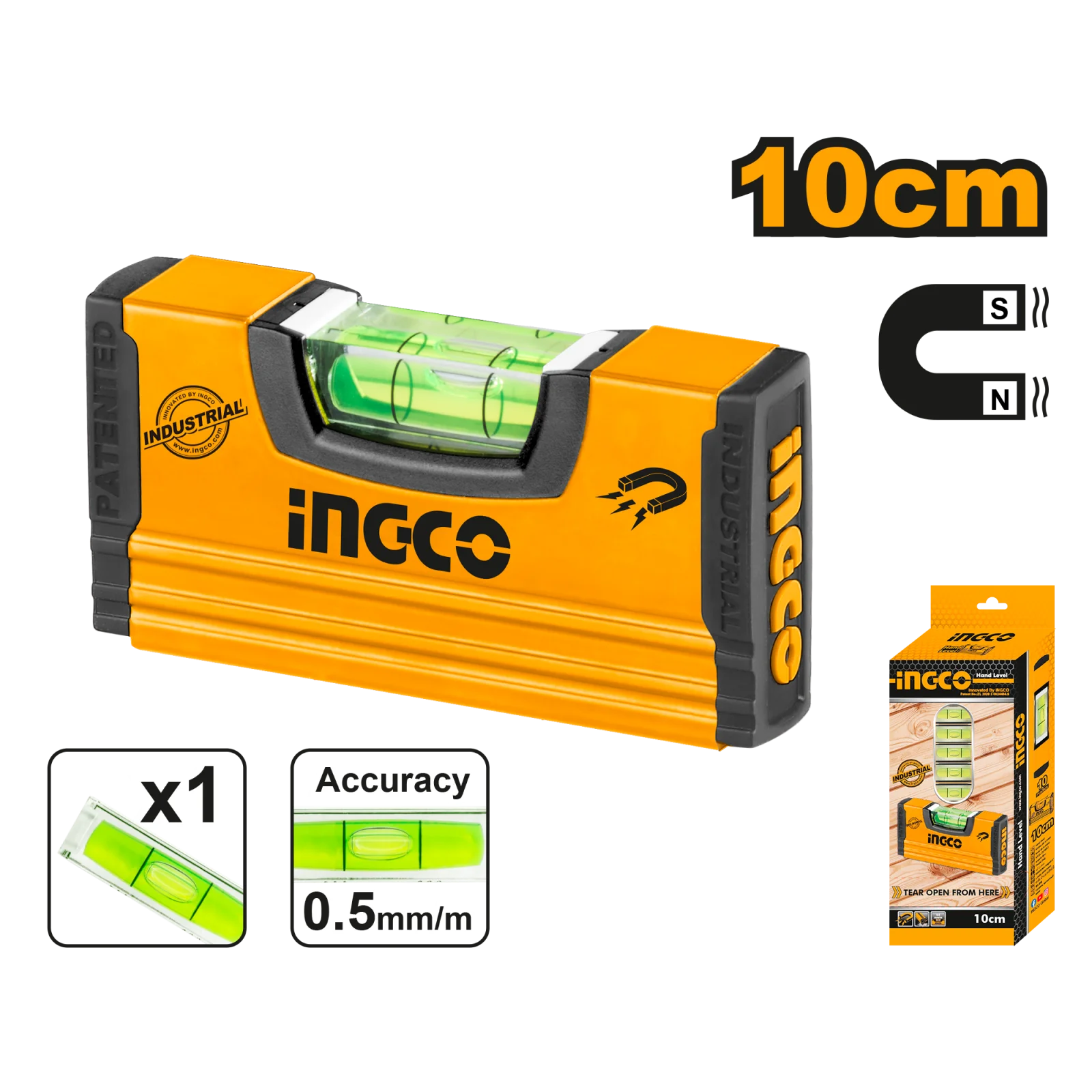 Строительный алюминиевый уровень мини INGCO HMSL03101 INDUSTRIAL 100 мм