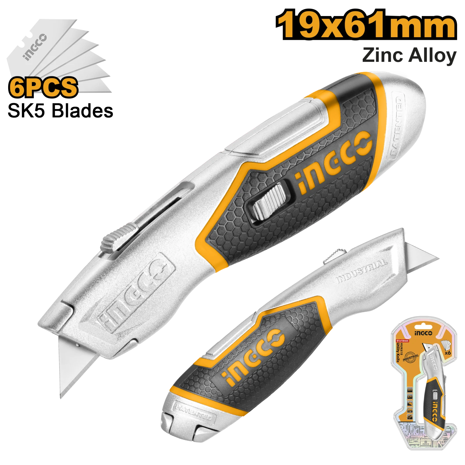 Нож трапециевидный универсальный INGCO HUK618 INDUSTRIAL