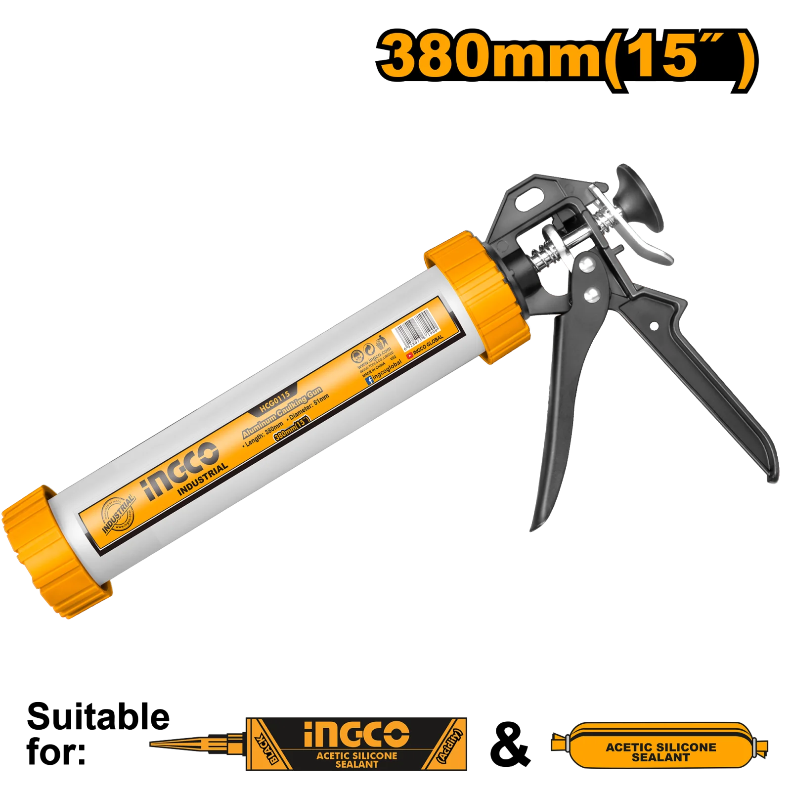 Пистолет для герметика закрытый INGCO HCG0115 INDUSTRIAL 380 мм — фото 1