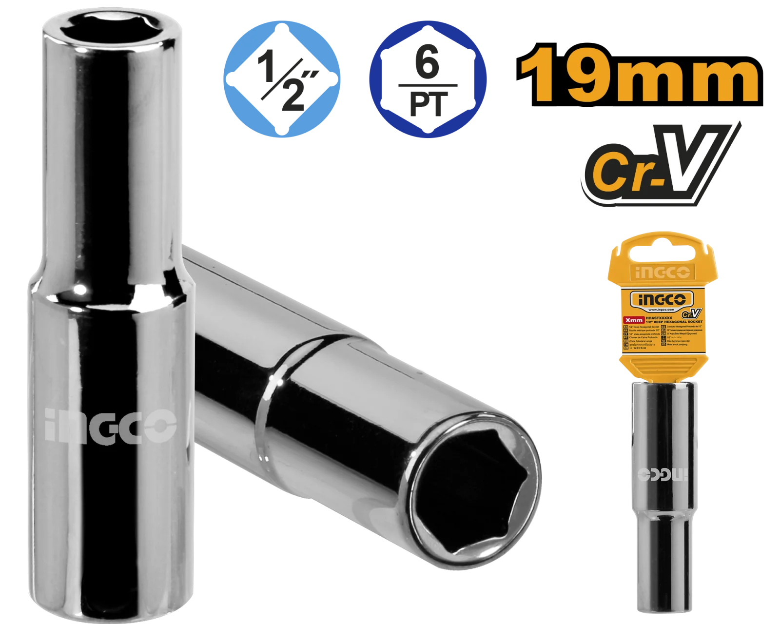 Головка торцевая шестигранная удлиненная INGCO HHAST12193L INDUSTRIAL 1/2