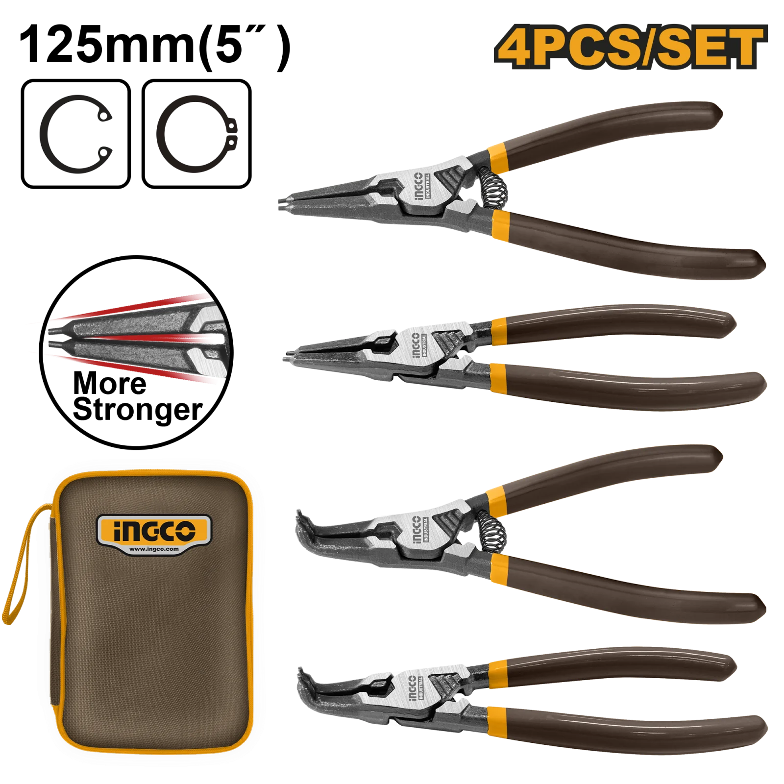 Набор съемников стопорных колец INGCO HCCPS26125 INDUSTRIAL 4 шт. 125 мм