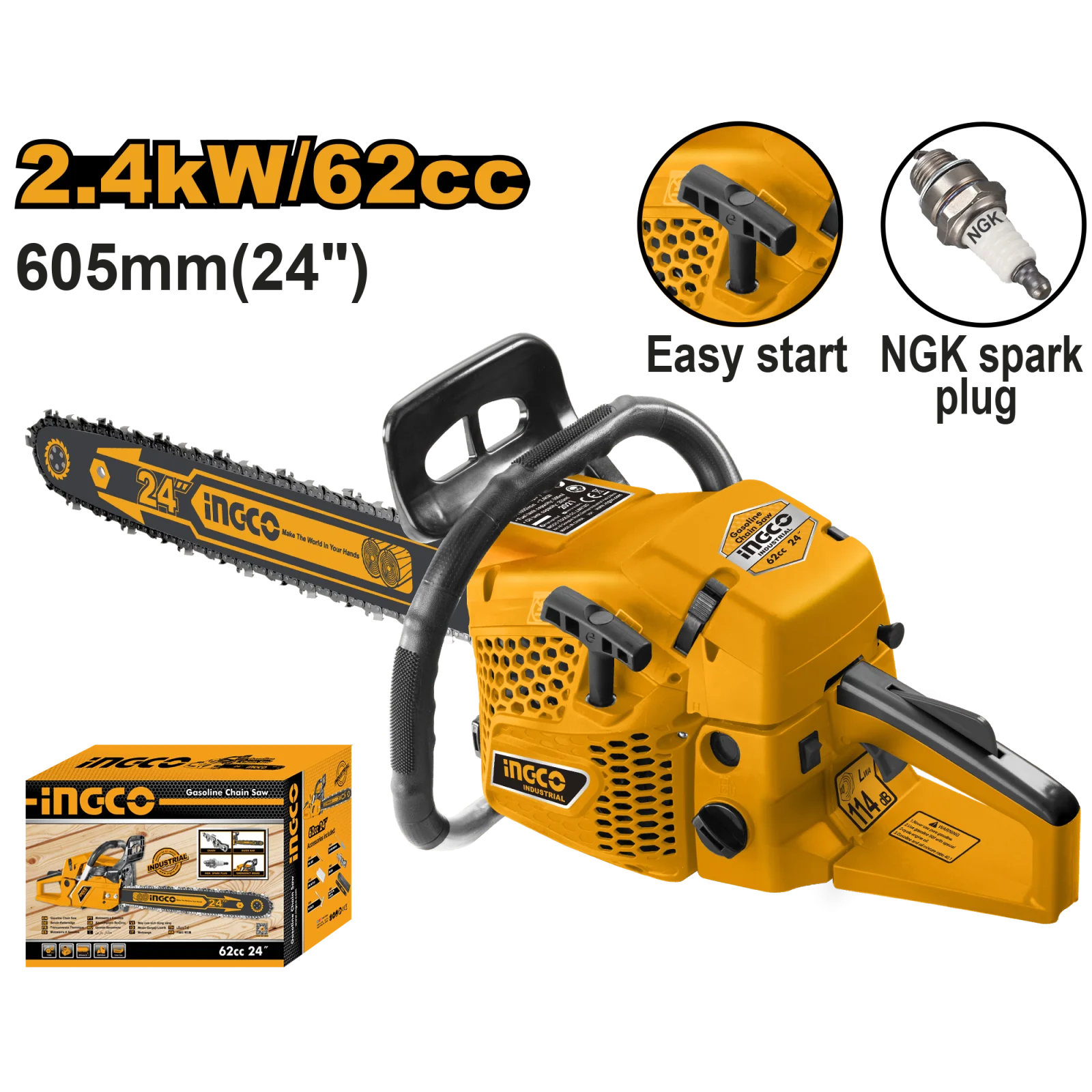 Бензопила цепная INGCO GCS5602411 INDUSTRIAL 2,4 кВт (3,3 л.с) 24
