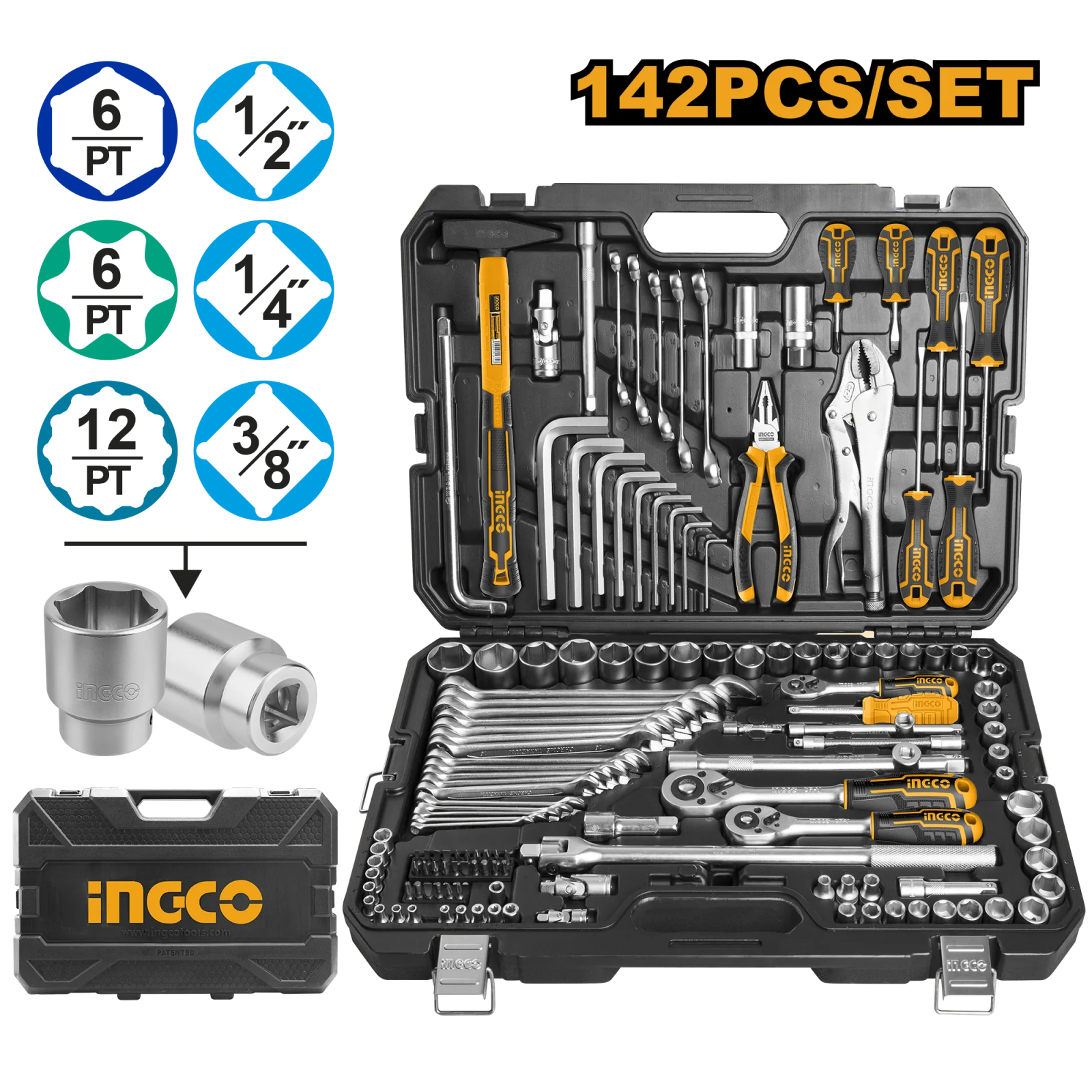 Набор инструмента для дома и авто INGCO HKTHP21421 INDUSTRIAL 142 предмета — фото 1