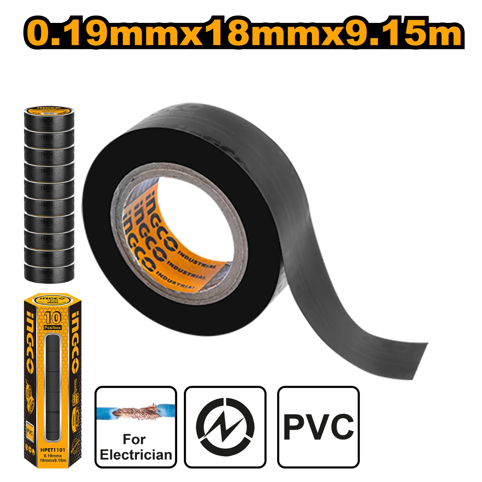Изолента черная ПВХ INGCO HPET1101
