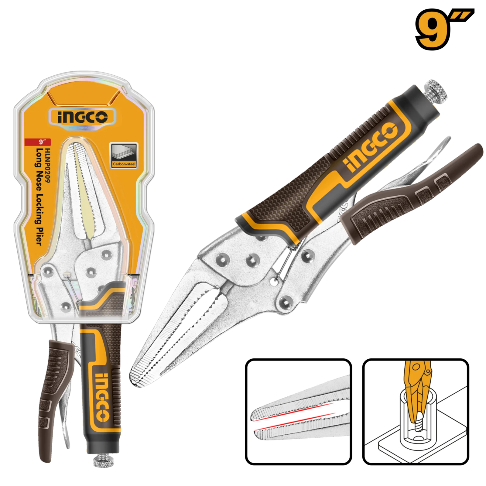 Клещи зажимные удлиненные INGCO HLNP0209 230 мм