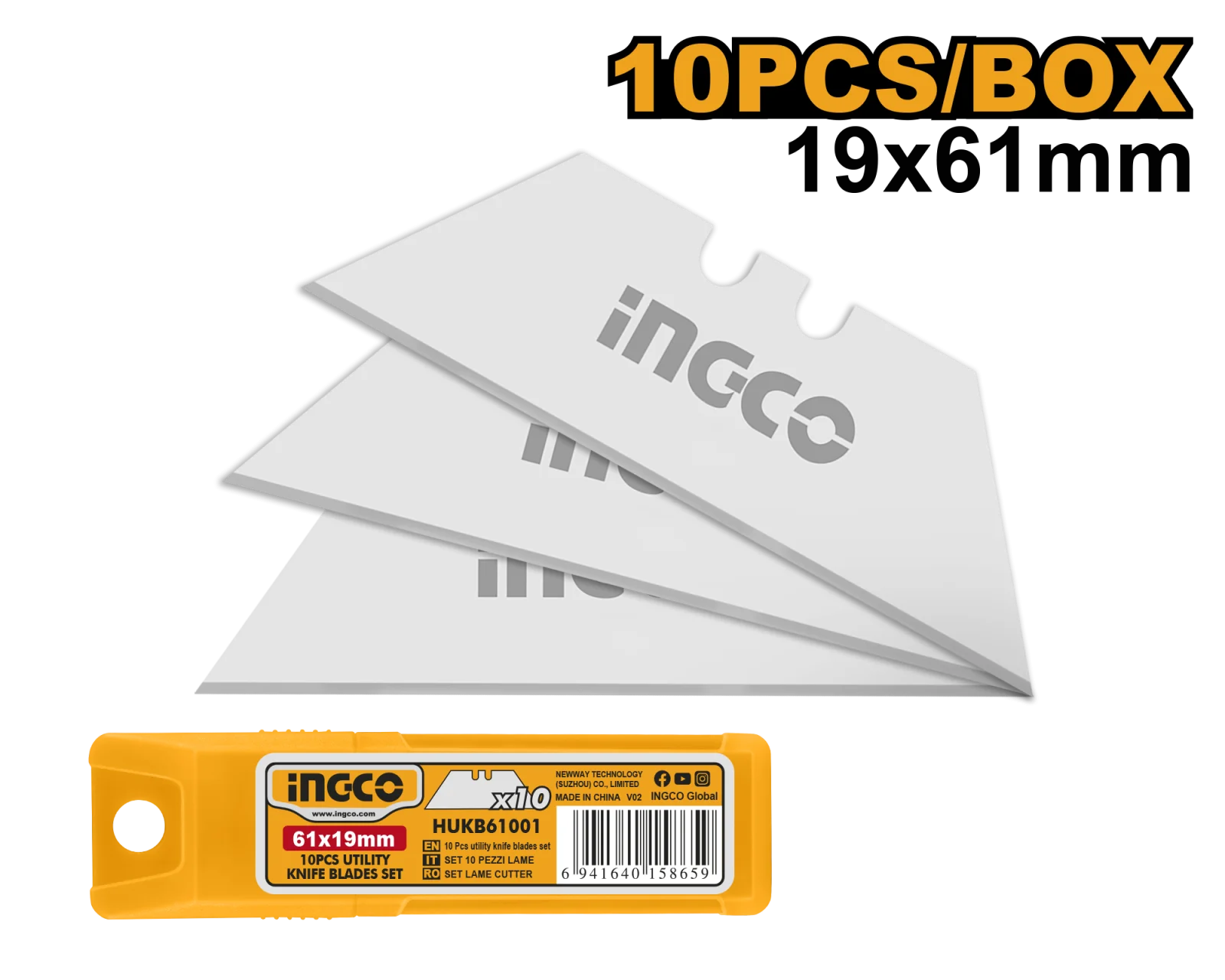 Лезвия для ножа трапециевидные INGCO HUKB61001 19x61 мм