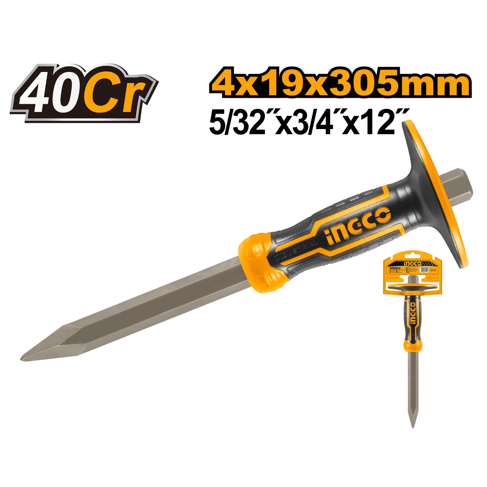 Зубило пикообразное с протектором INGCO HCC850419 INDUSTRIAL 305х19х4 мм
