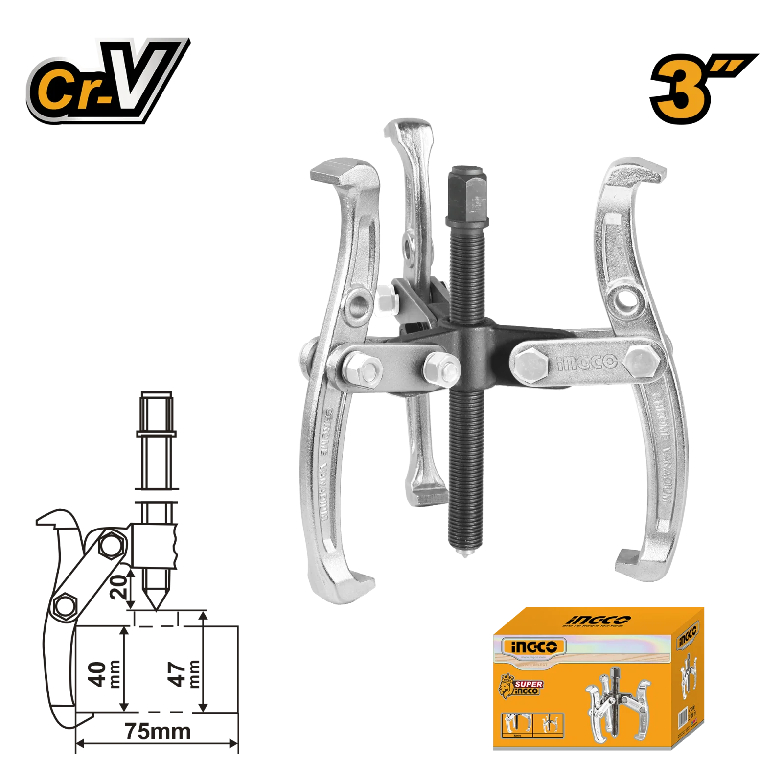 Съемник с тремя захватами INGCO HGP08033 INDUSTRIAL 3
