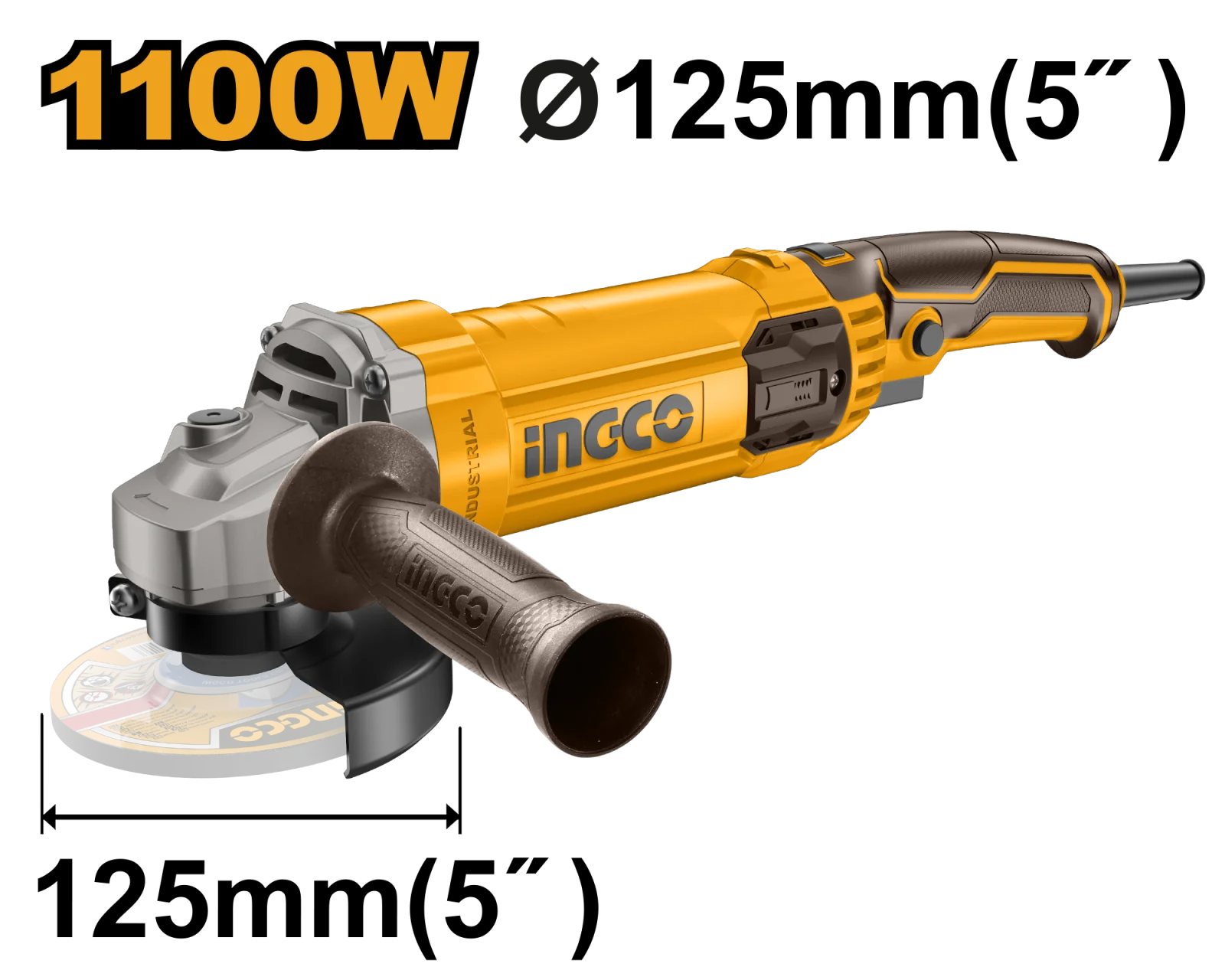 Угловая шлифовальная машина (УШМ) INGCO AG110038 INDUSTRIAL 125 мм 1,1 кВт — фото 1