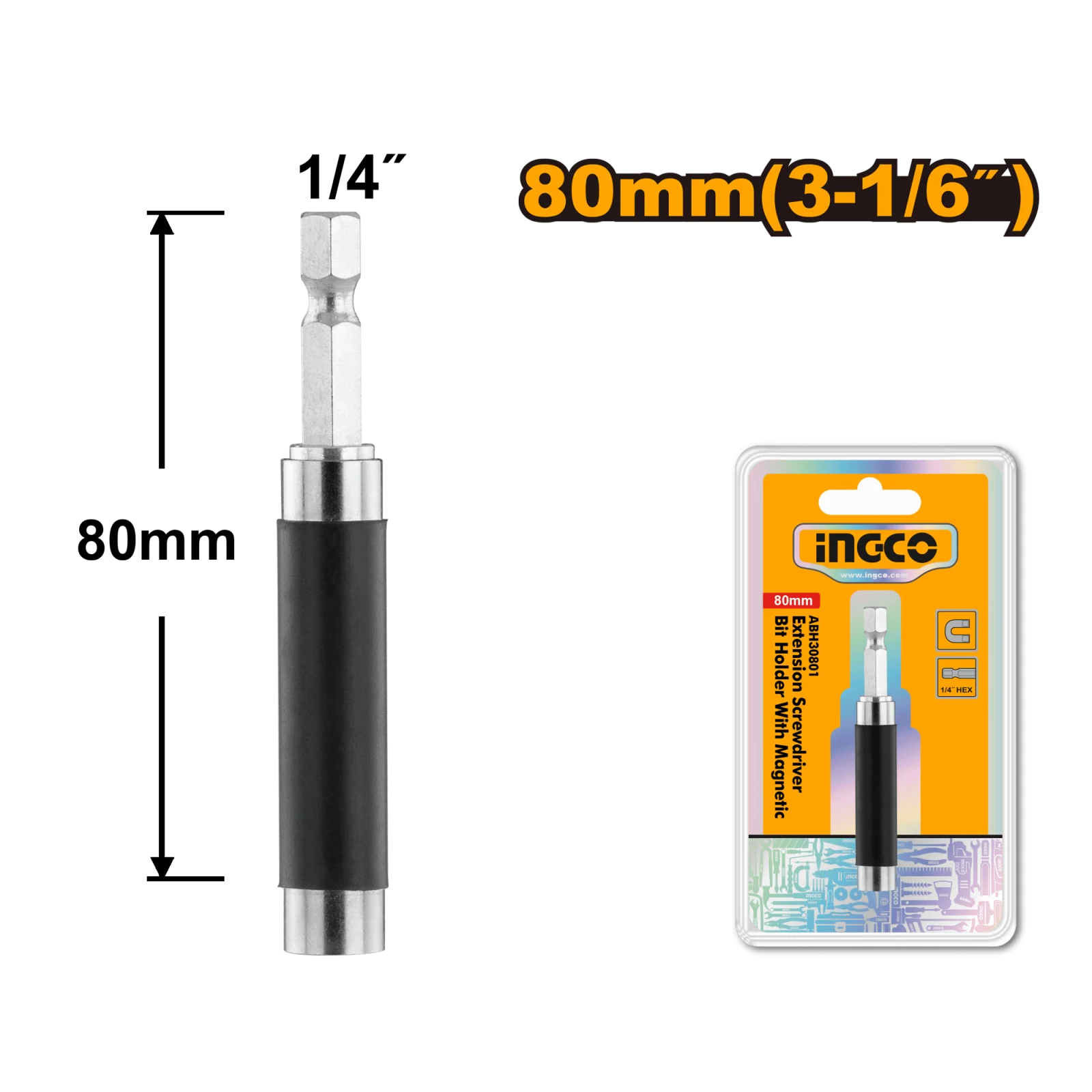 Держатель удлиненный для бит магнитный INGCO ABH30801 80 мм