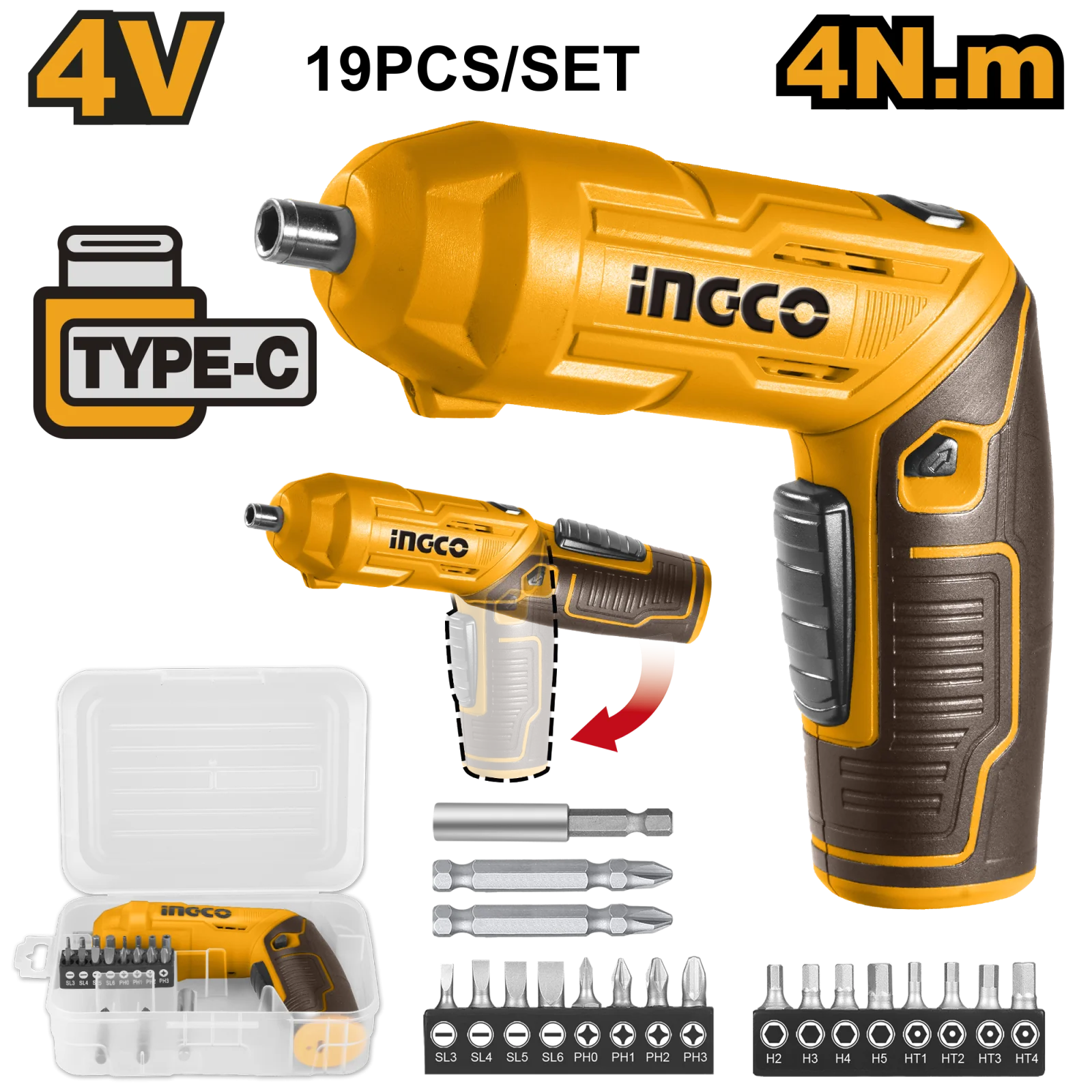 Аккумуляторная отвертка INGCO CSDLI0442 INDUSTRIAL 4 В 4 Нм 1/4