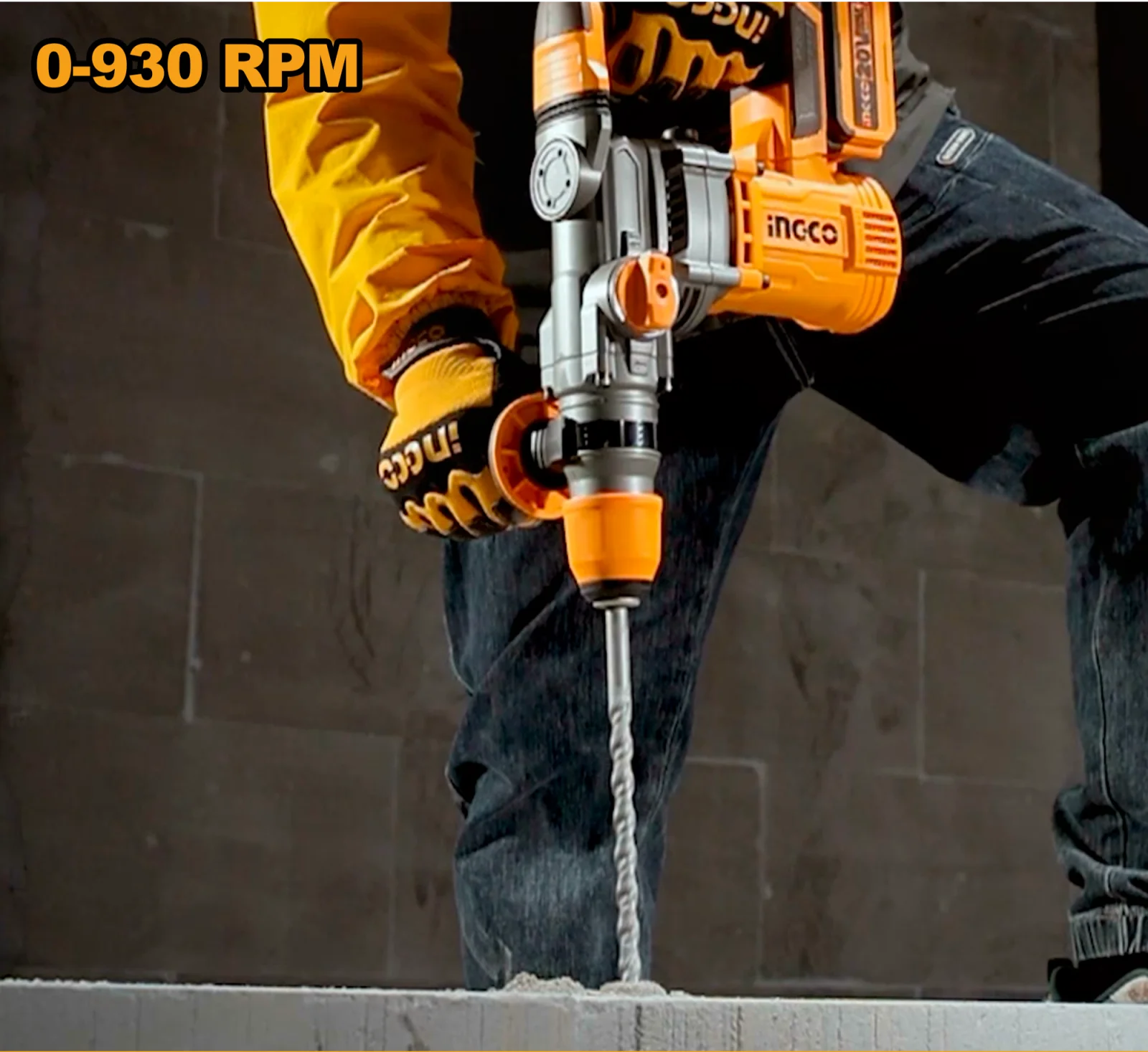 Аккумуляторный бесщеточный перфоратор SDS-Plus INGCO CRHLI202882 INDUSTRIAL 20 В 4,5 Дж 2x4 Ач — фото 6