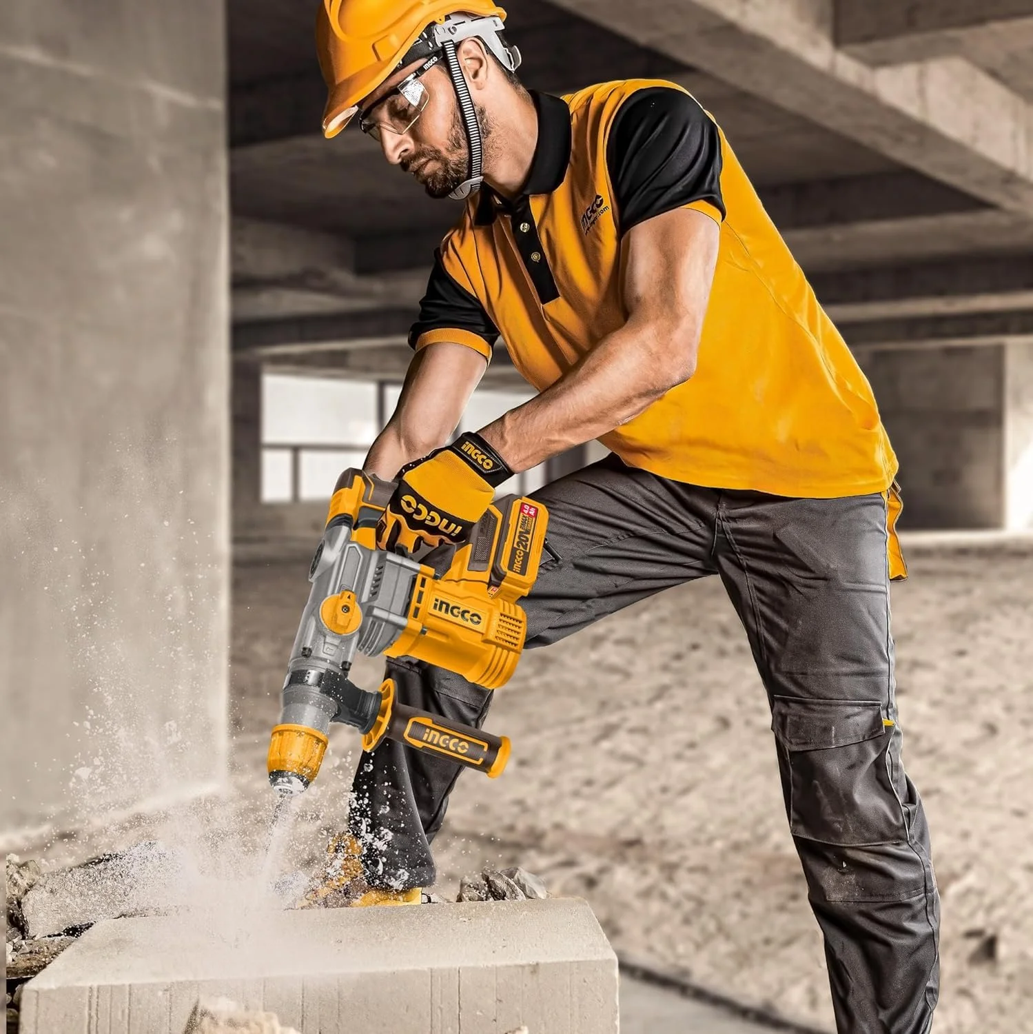 Аккумуляторный бесщеточный перфоратор SDS-Plus INGCO CRHLI202882 INDUSTRIAL 20 В 4,5 Дж 2x4 Ач — фото 10
