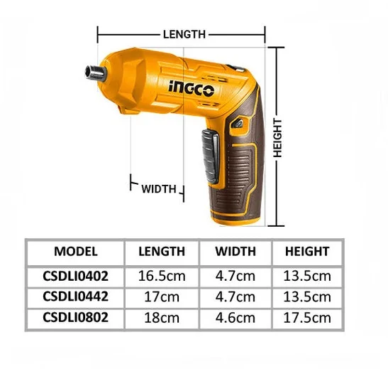 Аккумуляторная отвертка INGCO CSDLI0442 INDUSTRIAL 4 В 4 Нм 1/4