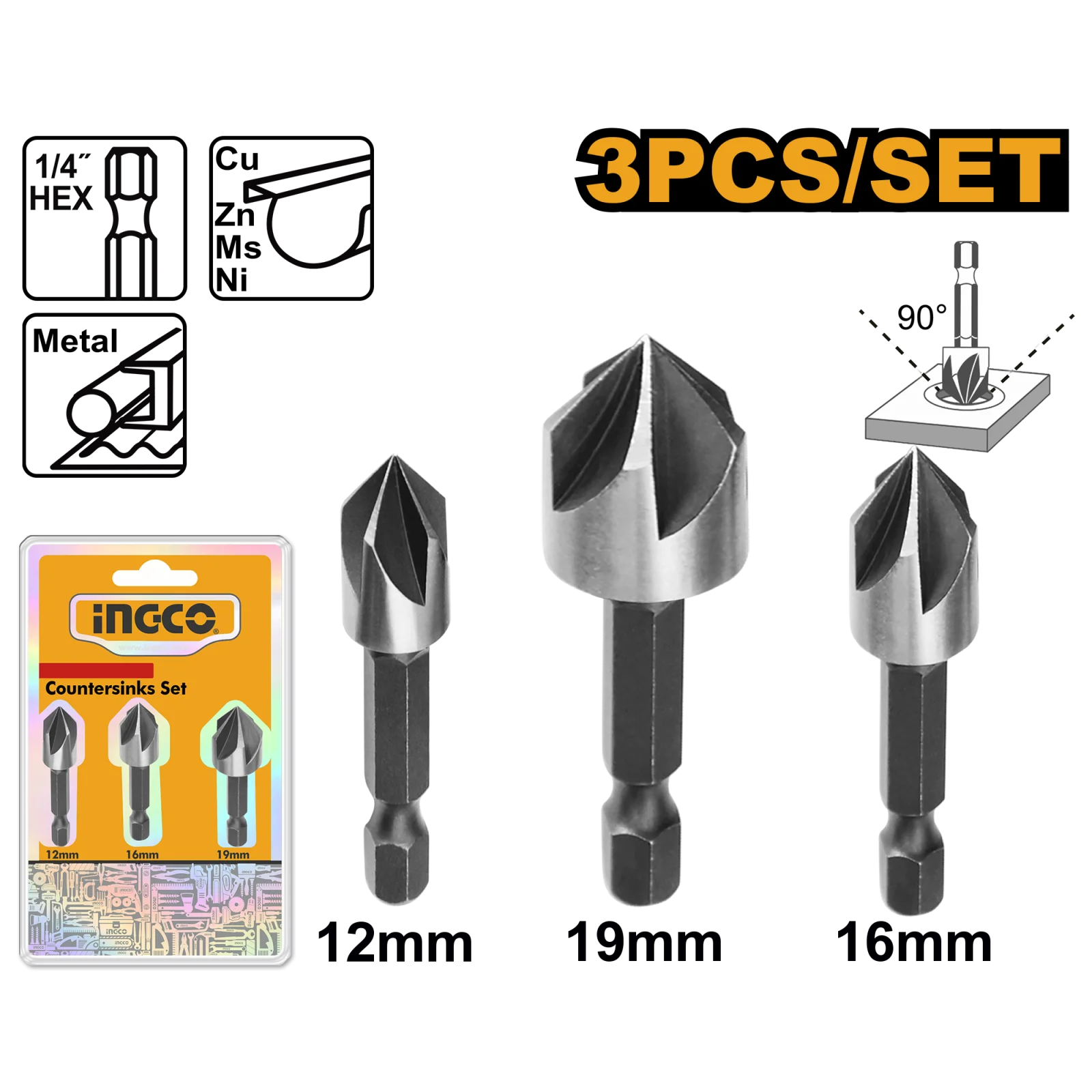 Набор зенкеров по металлу и дереву INGCO DBCS0031 3 шт.