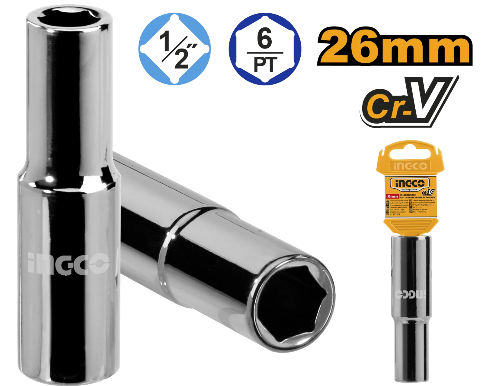 Головка торцевая шестигранная удлиненная INGCO HHAST12263L INDUSTRIAL 1/2