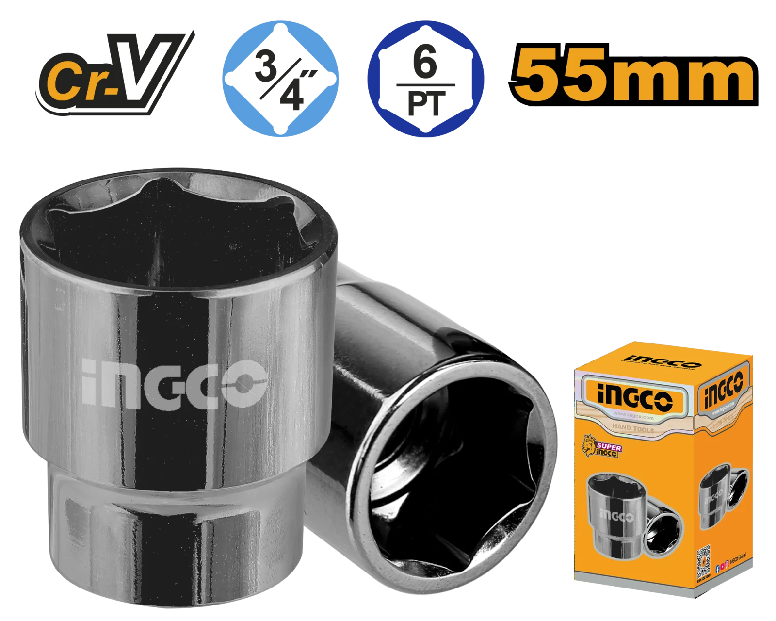 Головка торцевая шестигранная INGCO HHAST34551 INDUSTRIAL 3/4