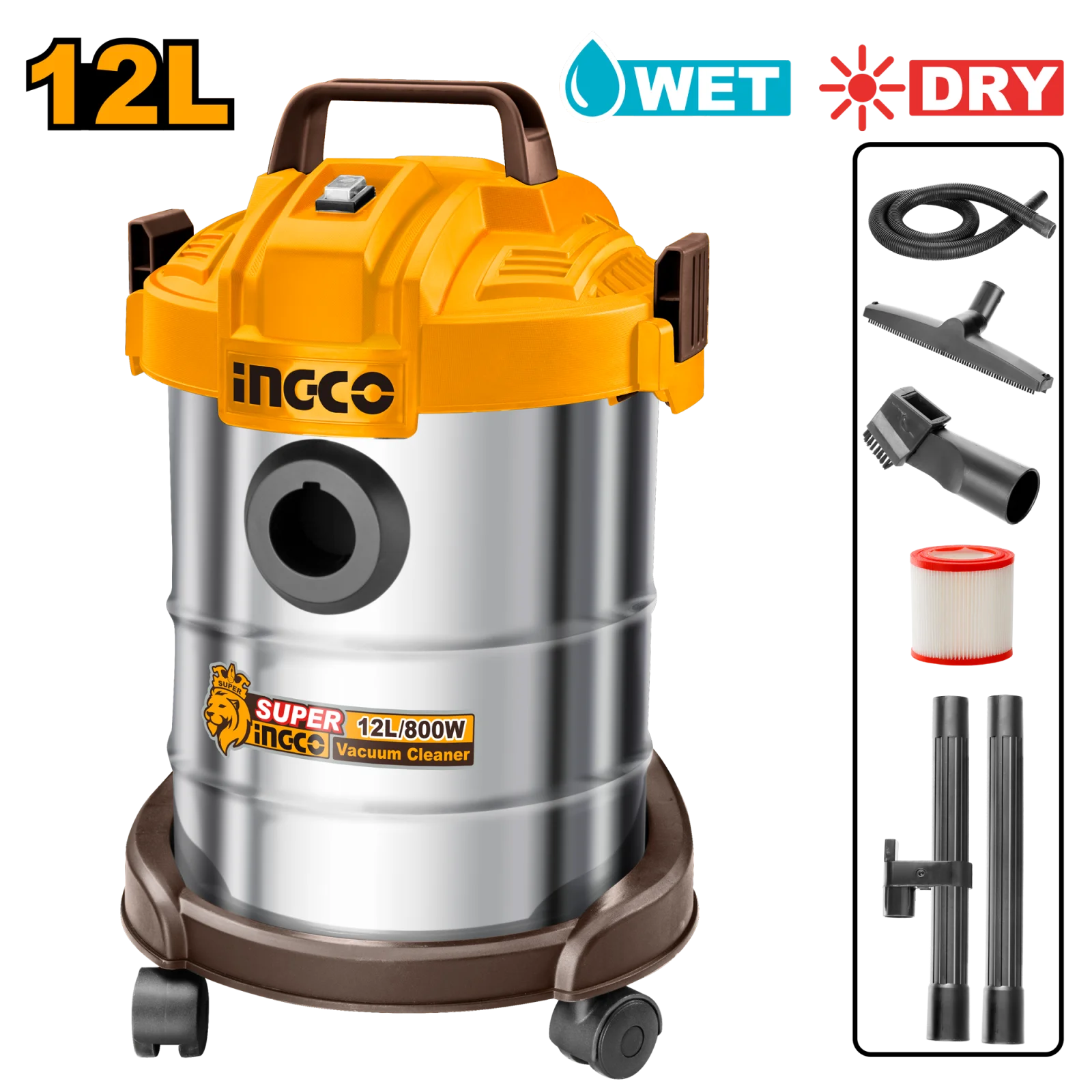 Пылесос строительный INGCO VC14122 0,8 кВт 12 л
