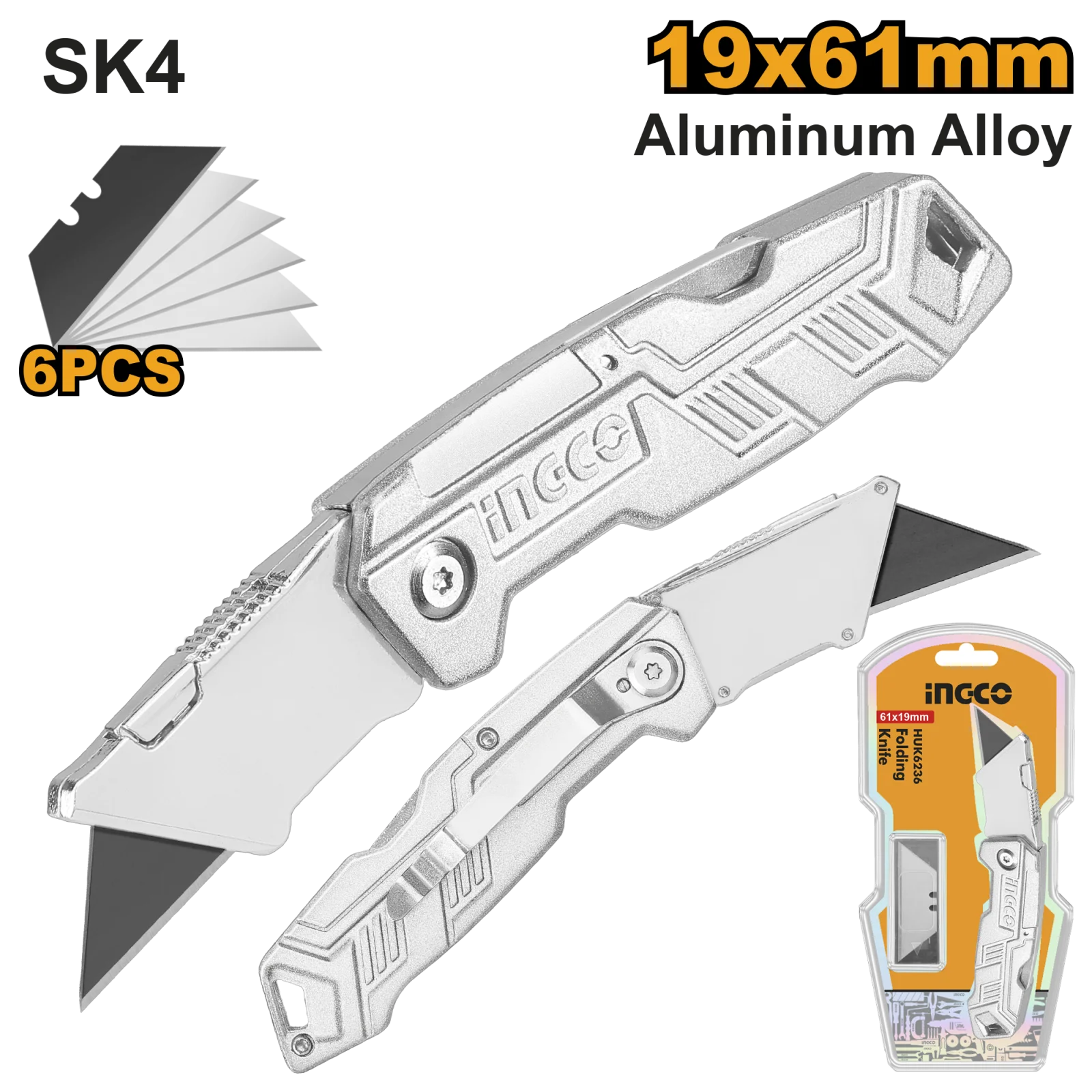 Нож трапециевидный универсальный складной INGCO HUK6236