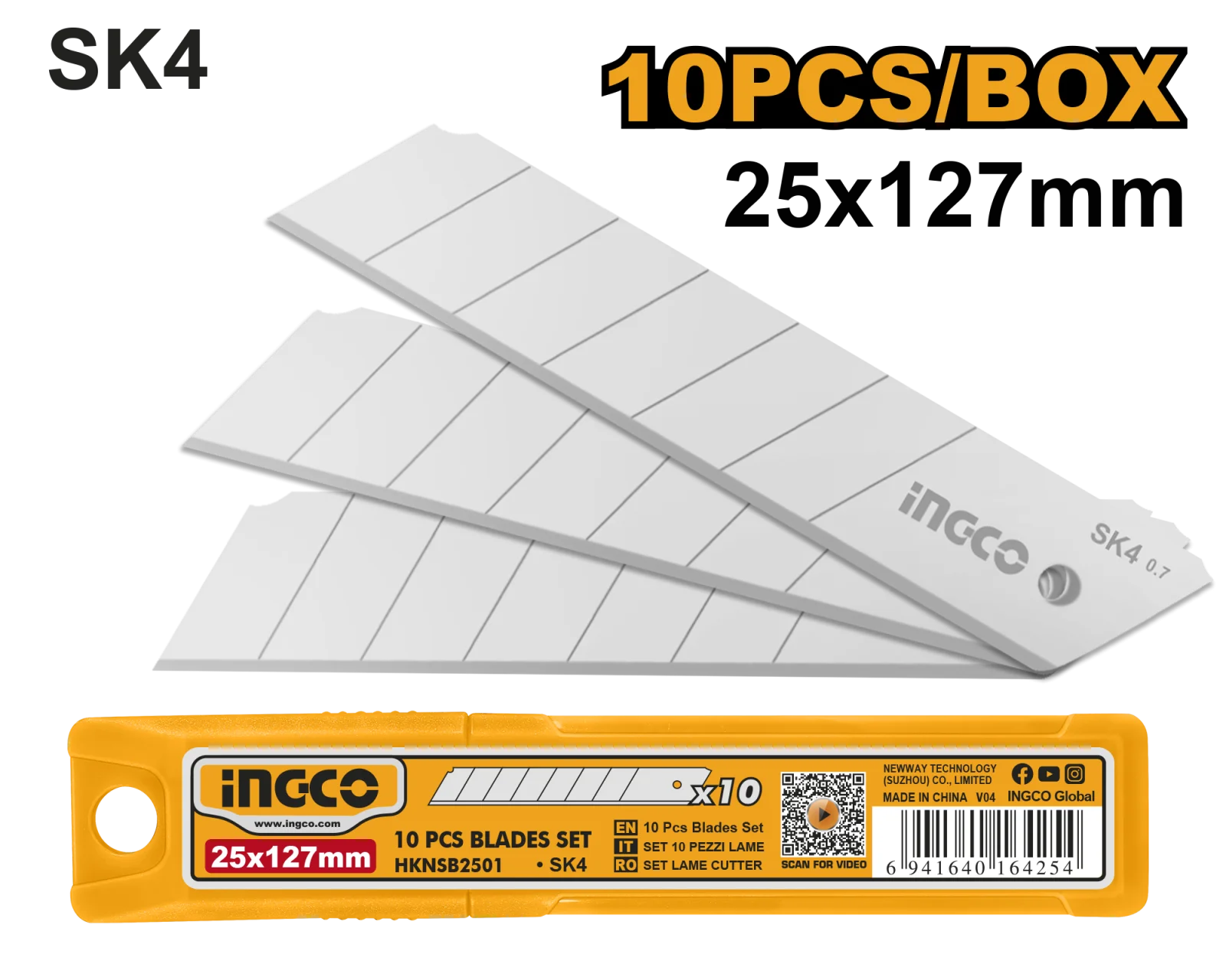 Лезвия для ножа INGCO HKNSB2501 INDUSTRIAL 25х127 мм 10 шт.