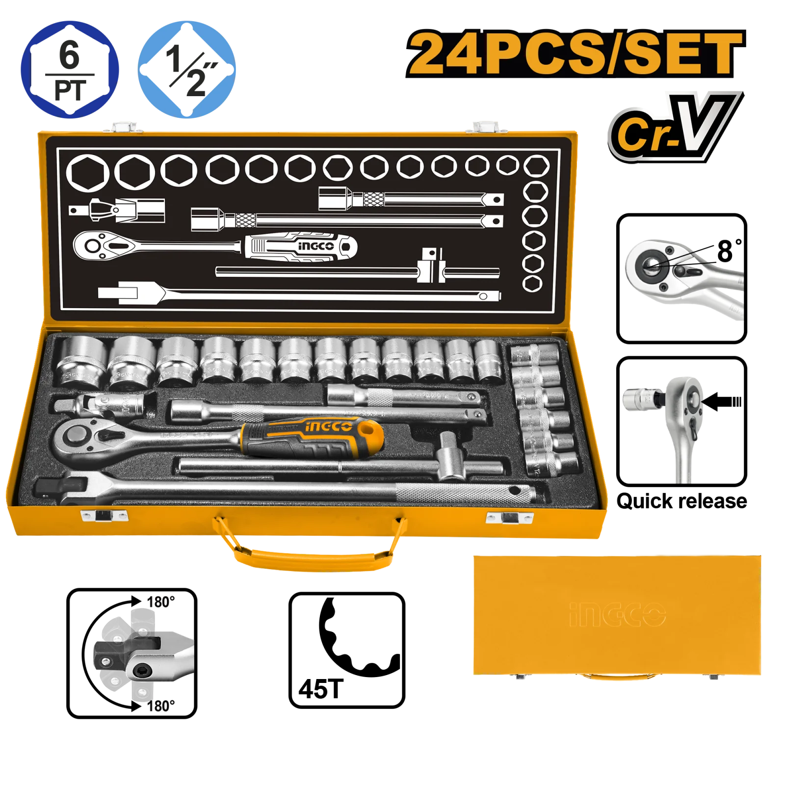 Набор торцевых головок INGCO HKTS12242 INDUSTRIAL 1/2